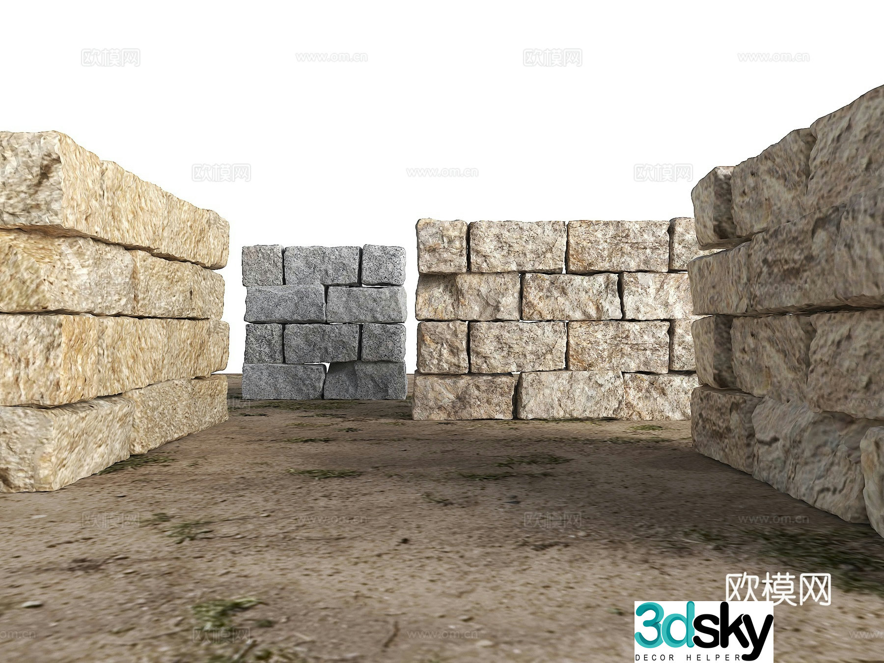 rock retaining wall granite 3d model