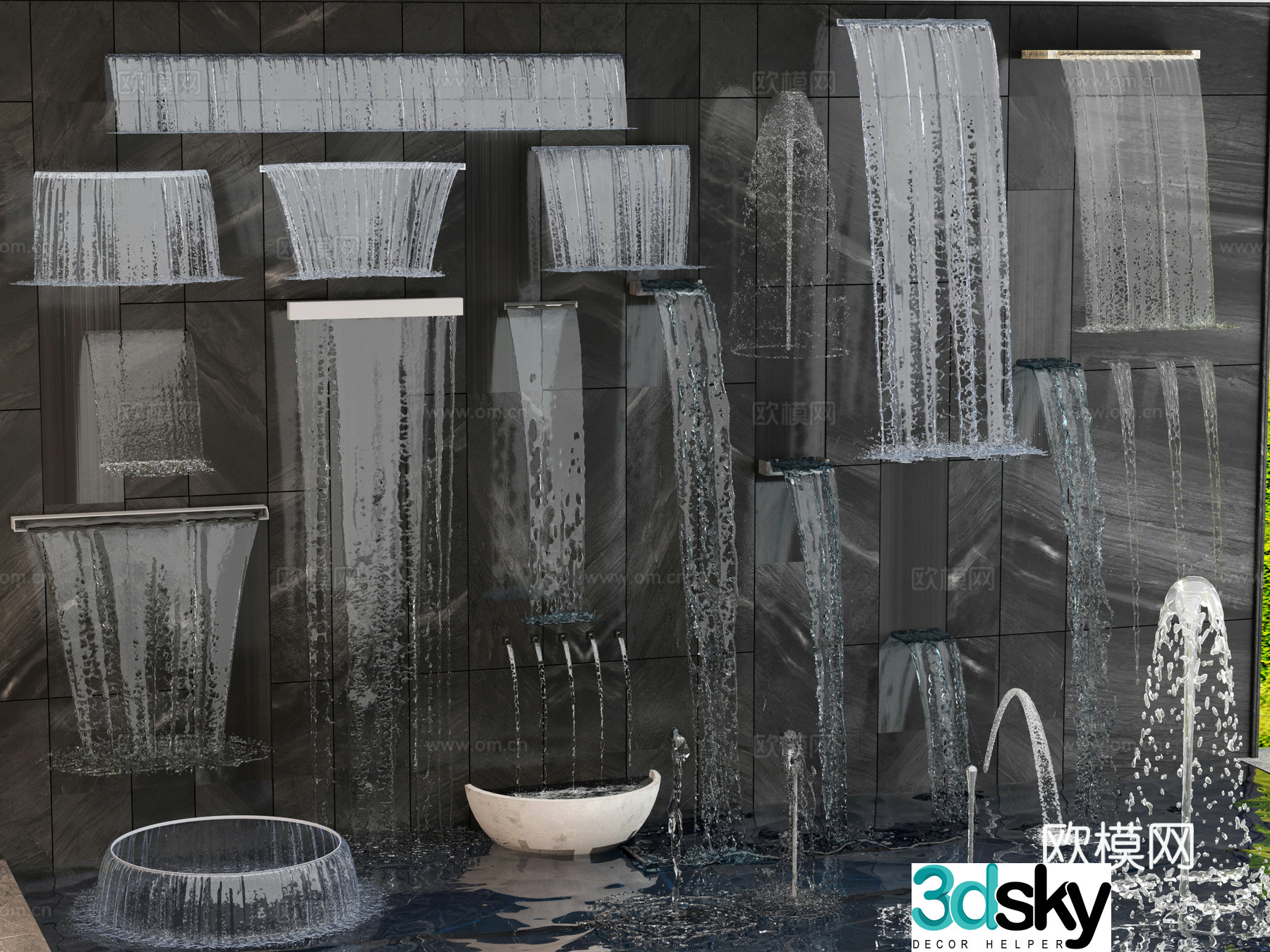 Flowing water overlapping water fountain 3d model