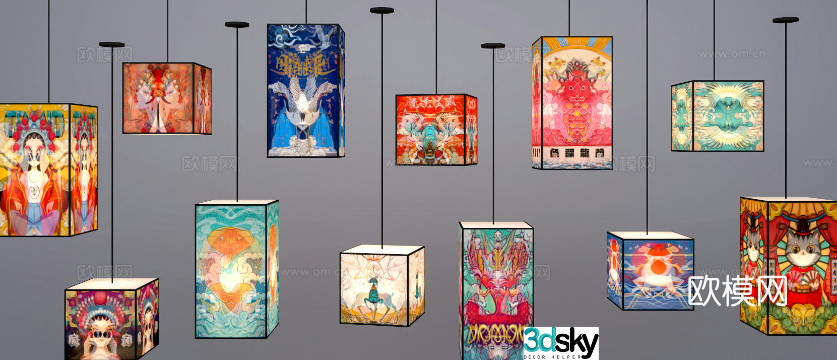 New Chinese style lanterns national trend lanterns internet celebrity lanterns food street lanterns 3D model
