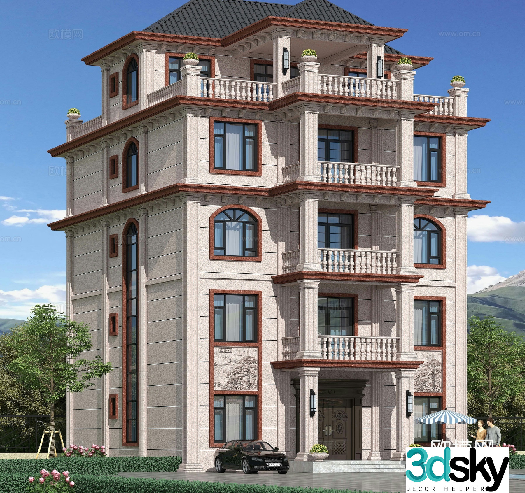 Modern single-family villa exterior 3D model