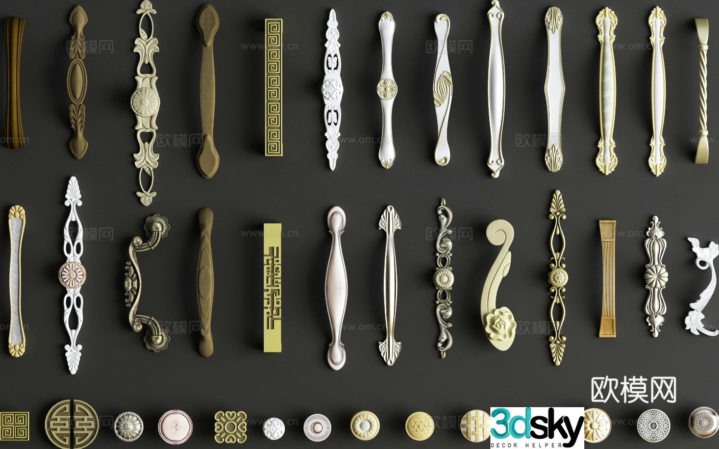 European door handle metal handle 3d model