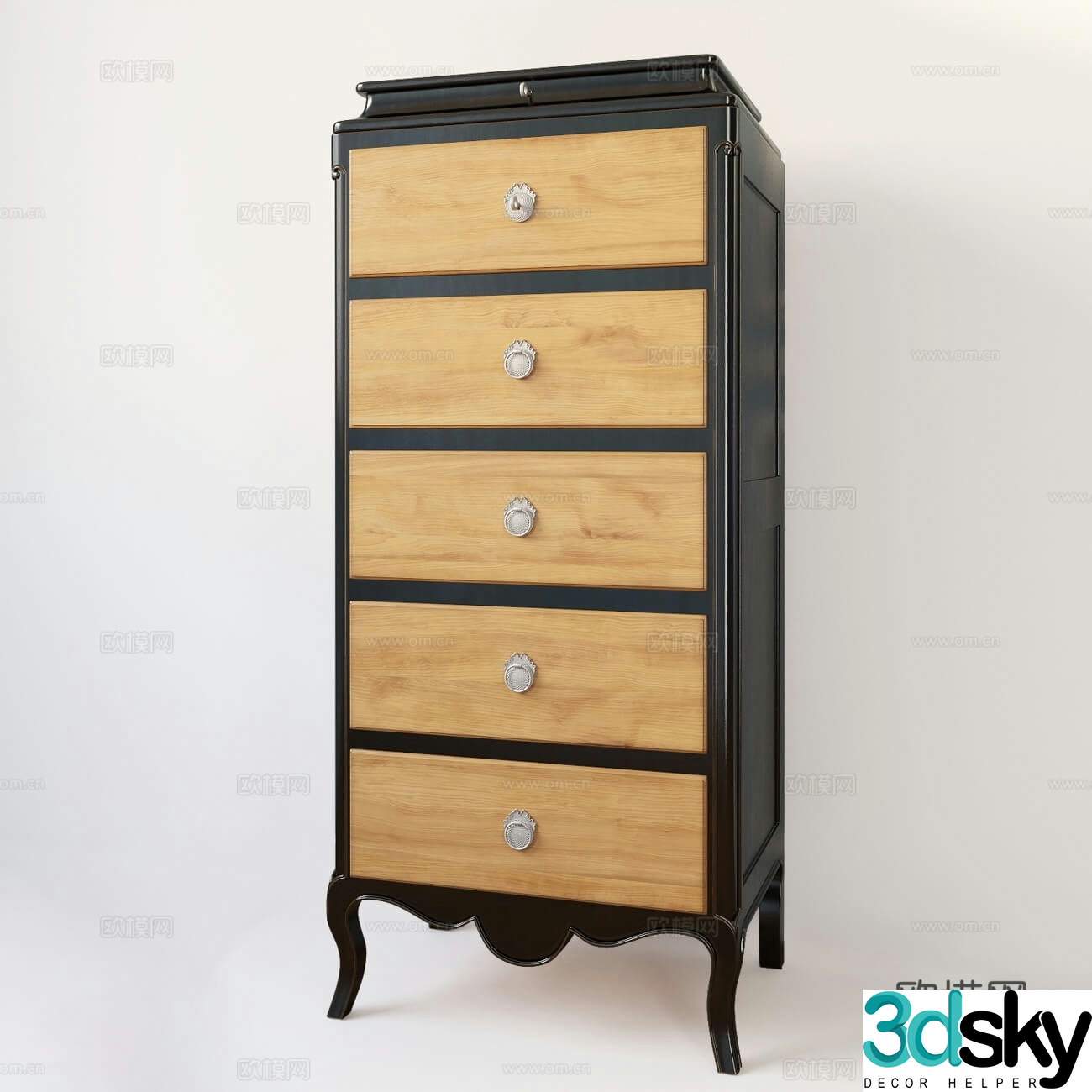 Simple European chest of drawers wooden cabinet 3d model