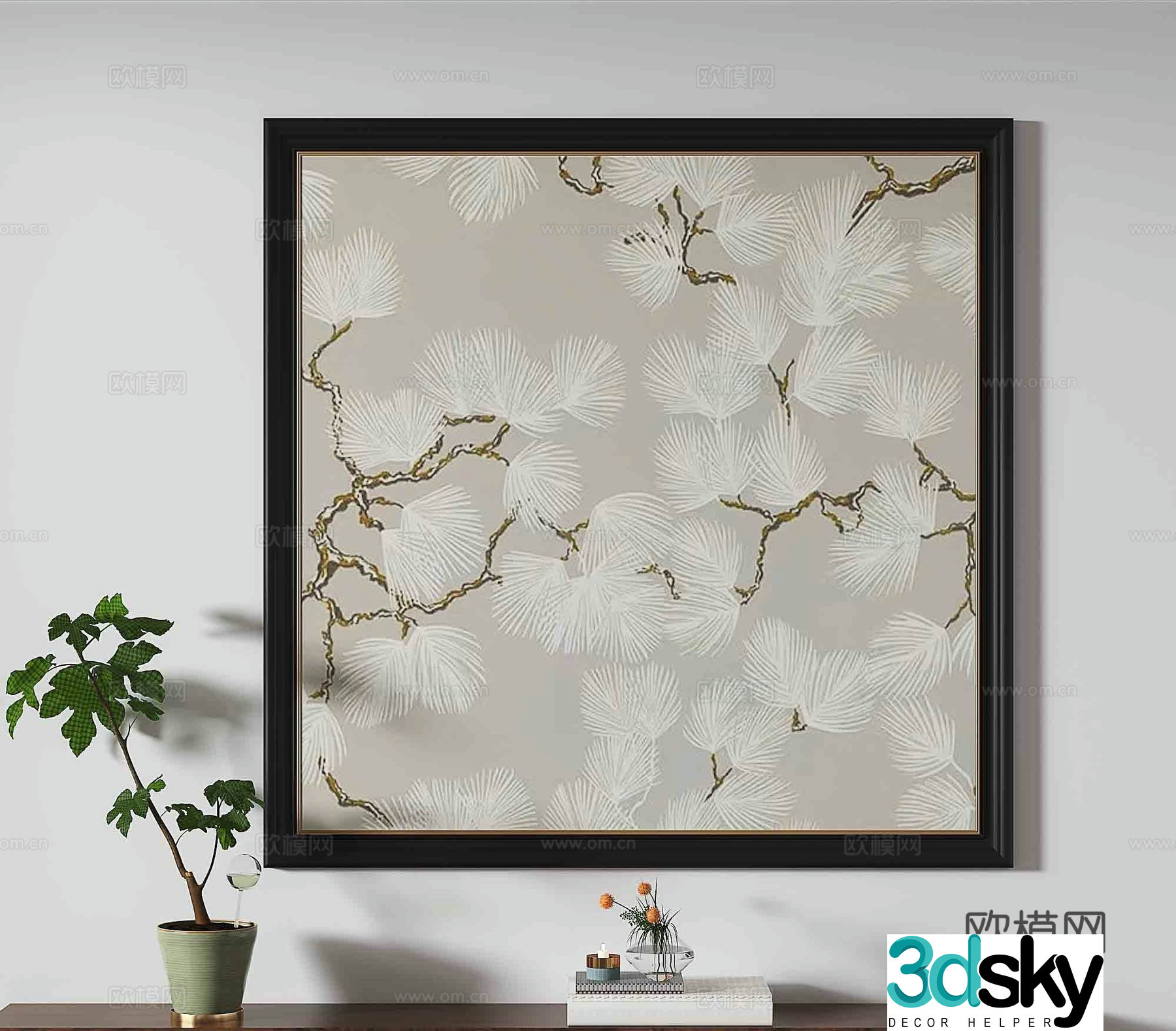 Medieval flower painting decorative painting 3d model
