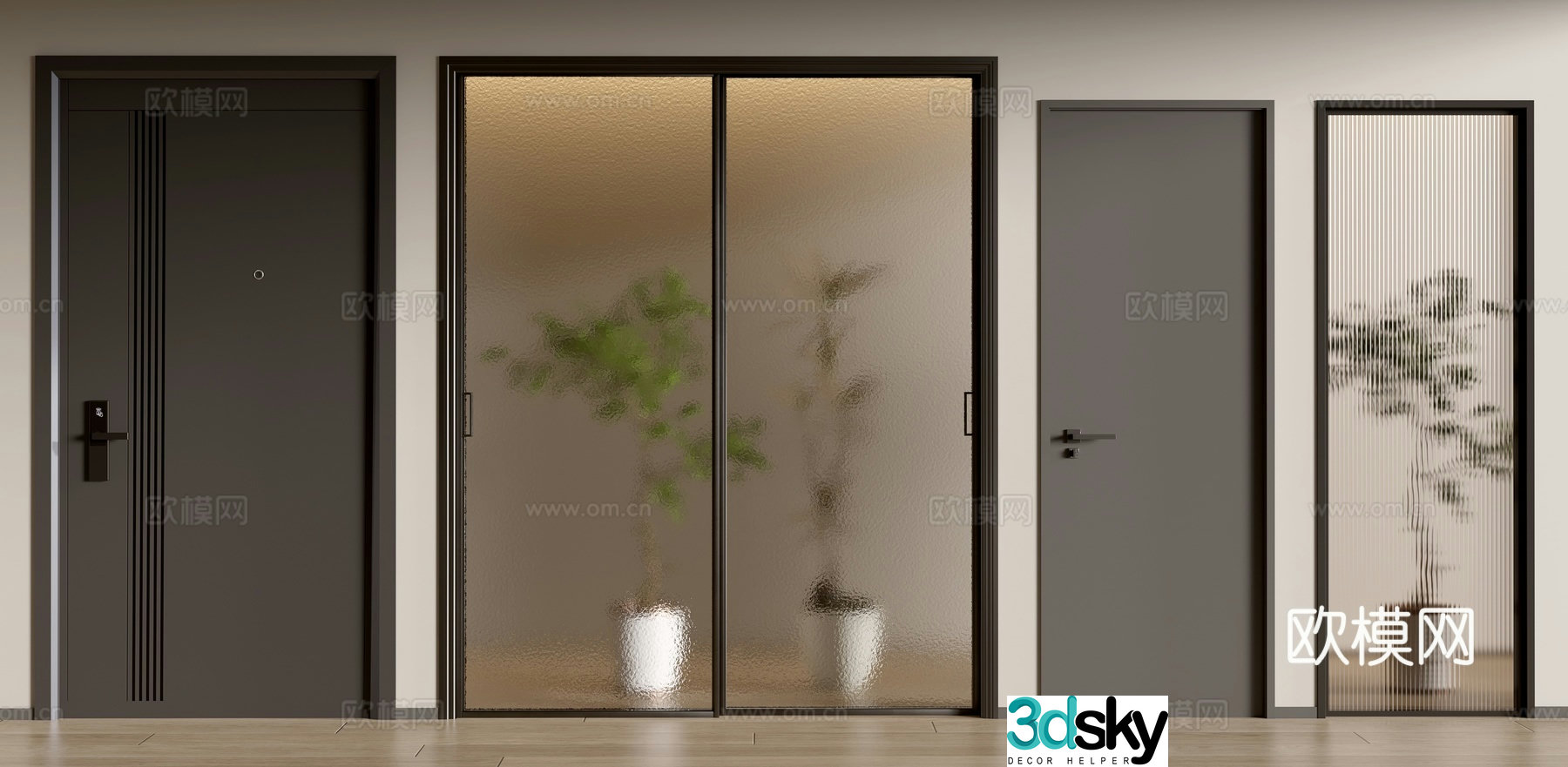 Modern single door glass door sliding door entrance door double door 3d model