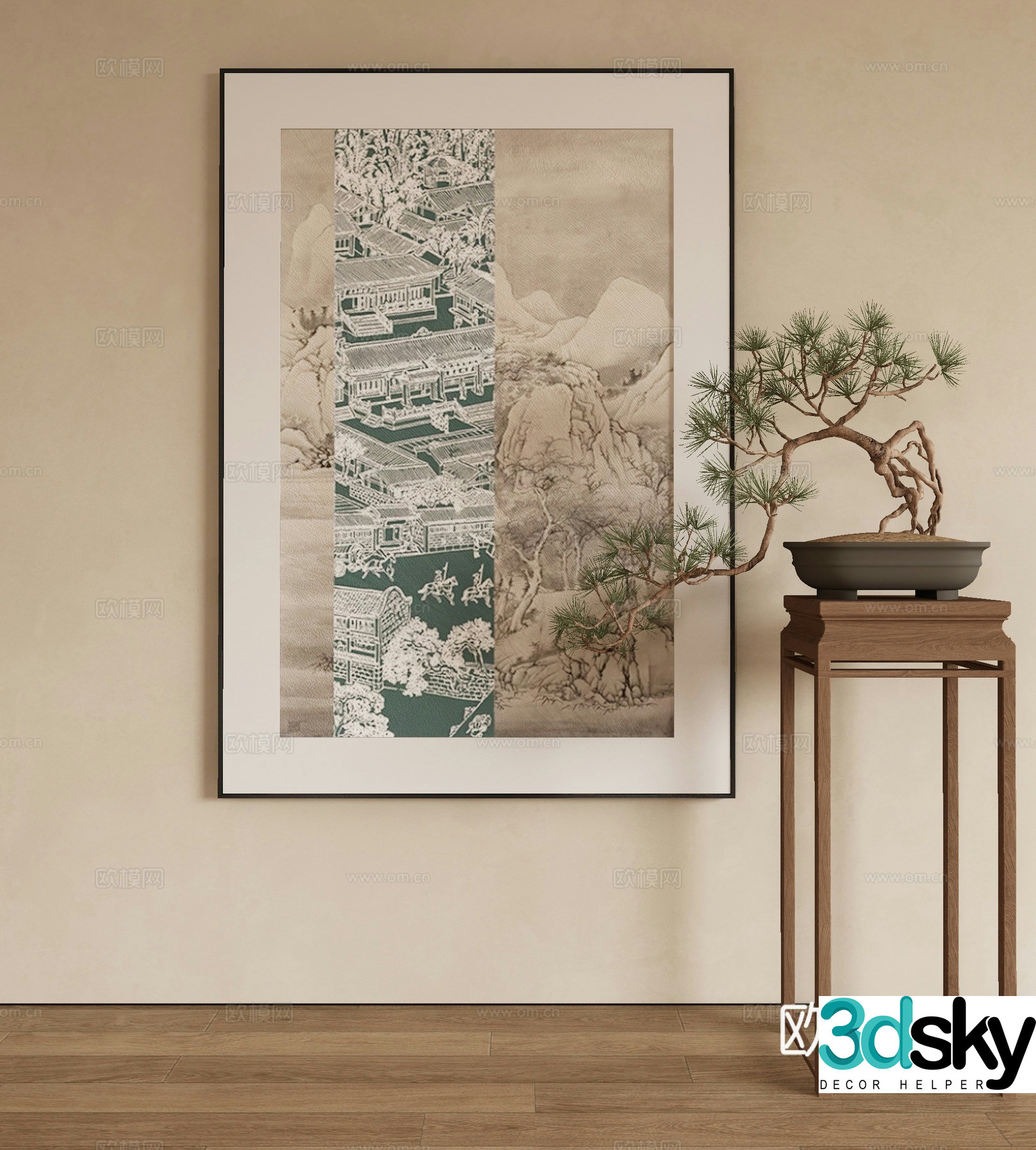 New Chinese style decorative painting architectural hanging painting 3D model