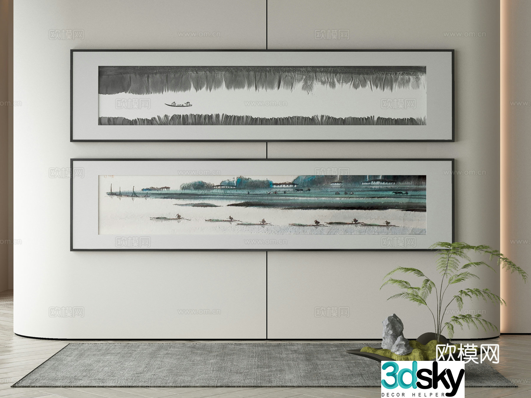 New Chinese style decorative painting banner painting 3d model