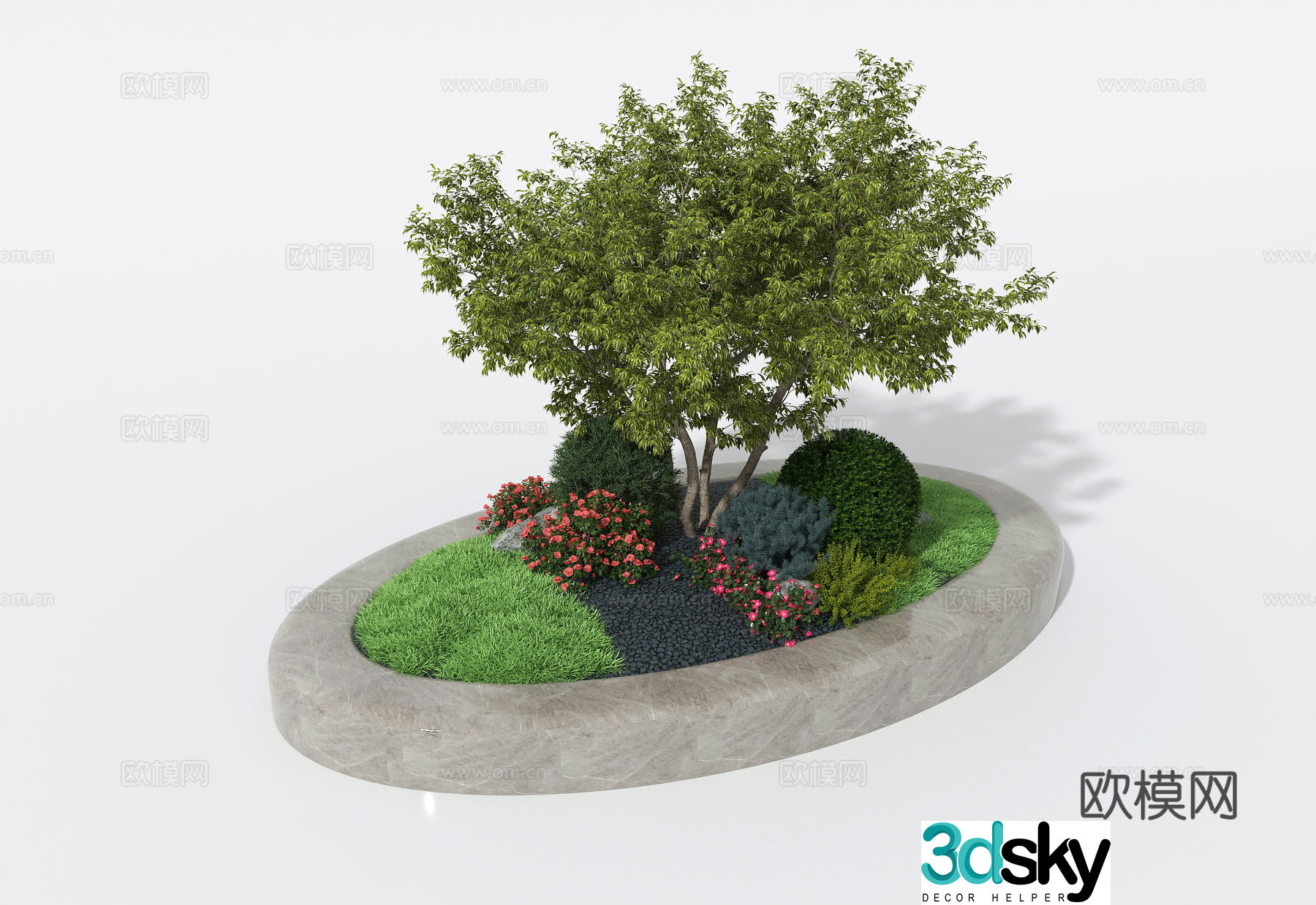 Outdoor flower bed planter tree pond 3d model
