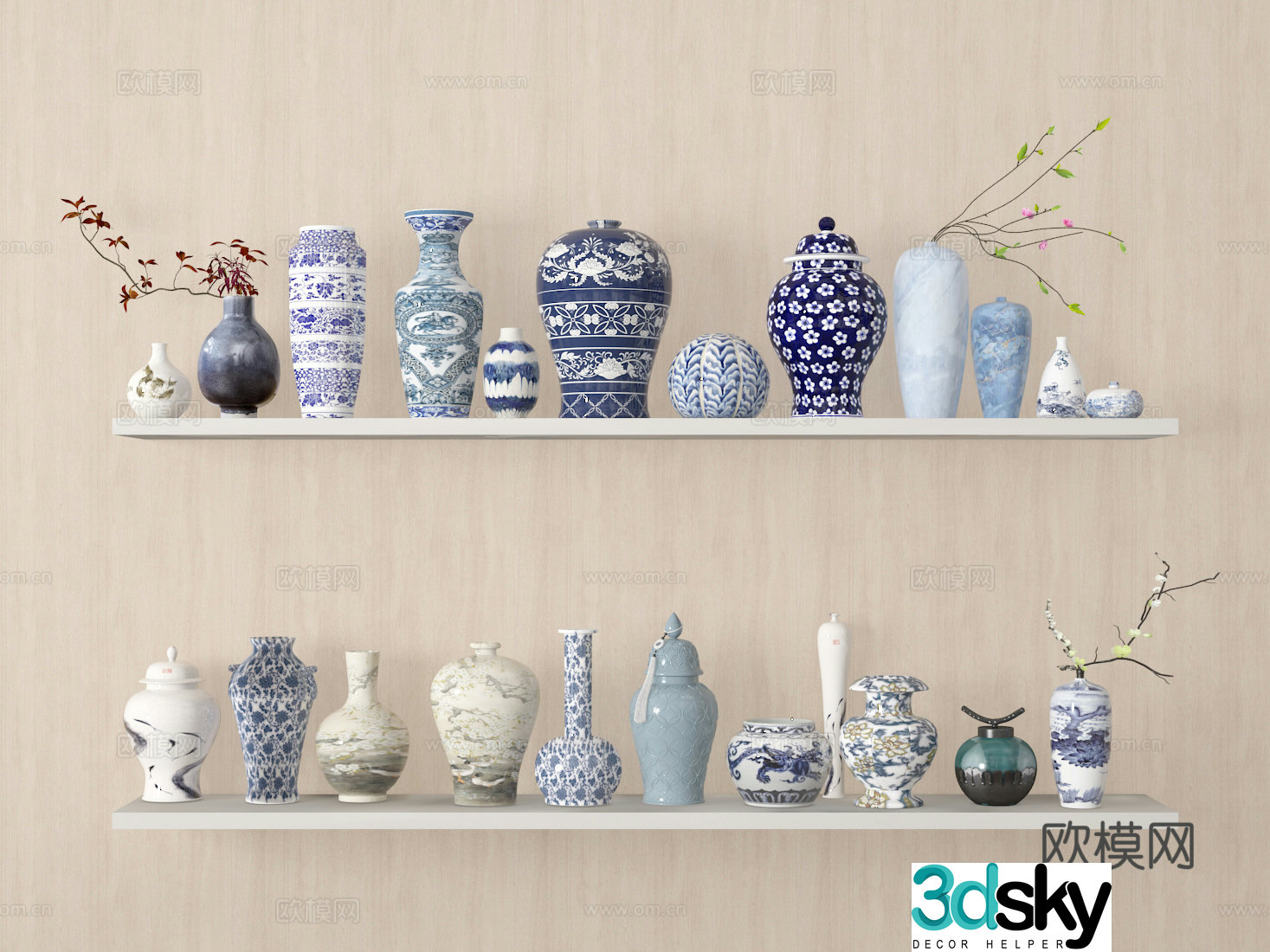 New Chinese style blue and white porcelain vase porcelain vase 3d model
