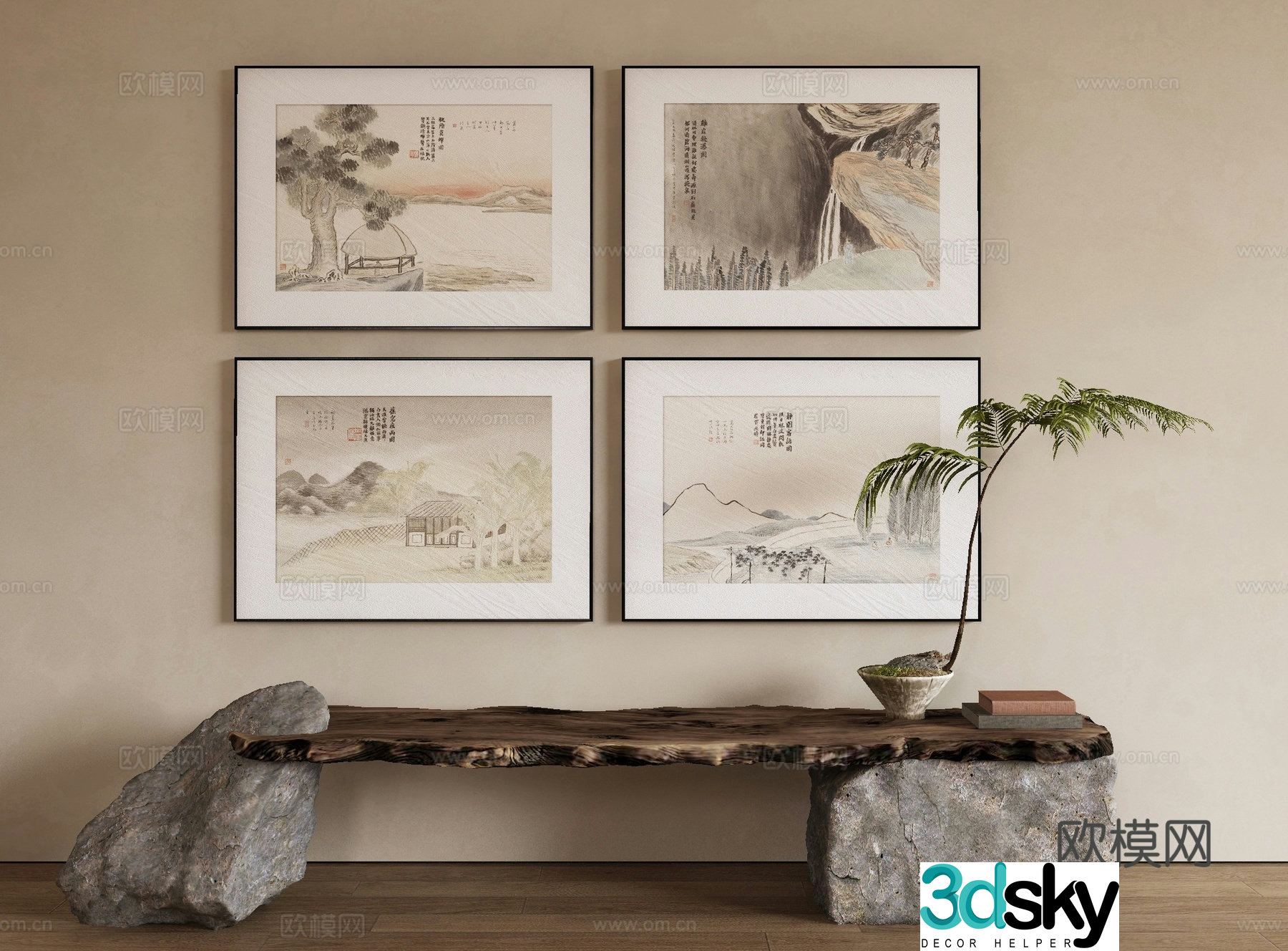 New Chinese style decorative painting ancient painting retro hanging painting 3D model