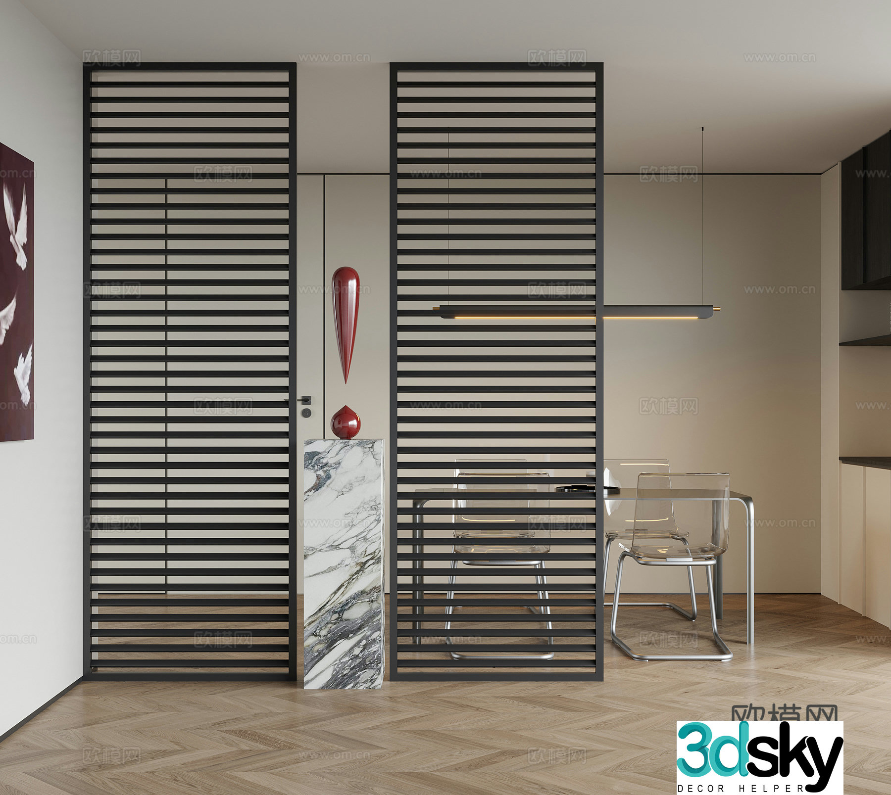 Modern entrance partition grille partition 3d model