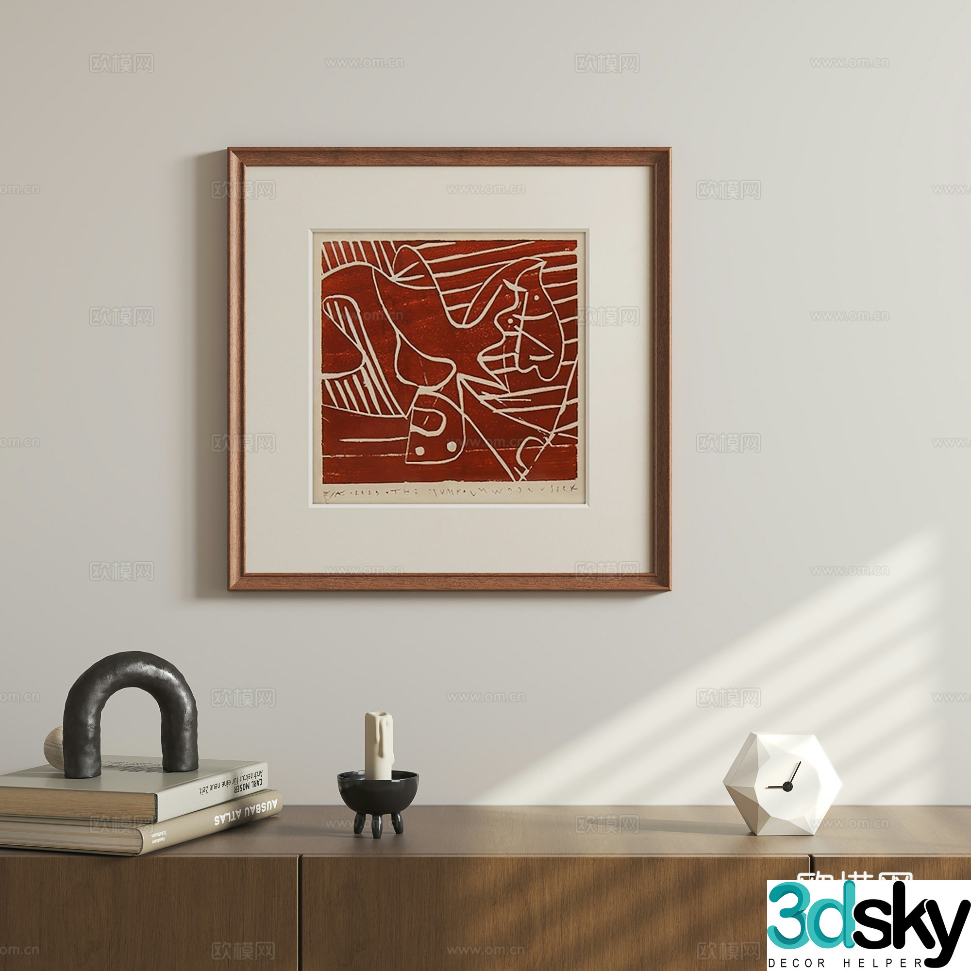 Medieval style red hanging painting abstract painting 3d model