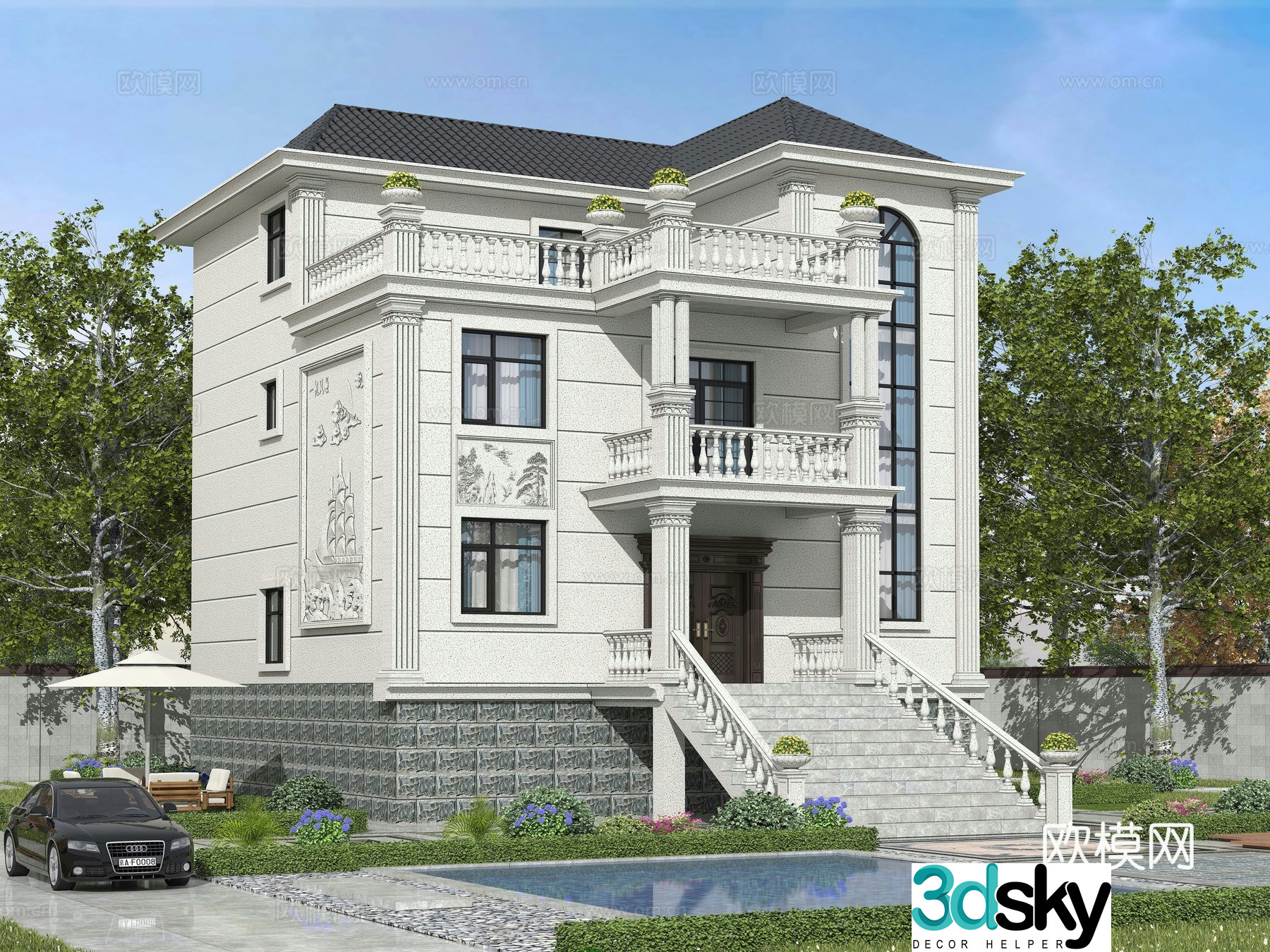 Modern single-family villa exterior 3D model