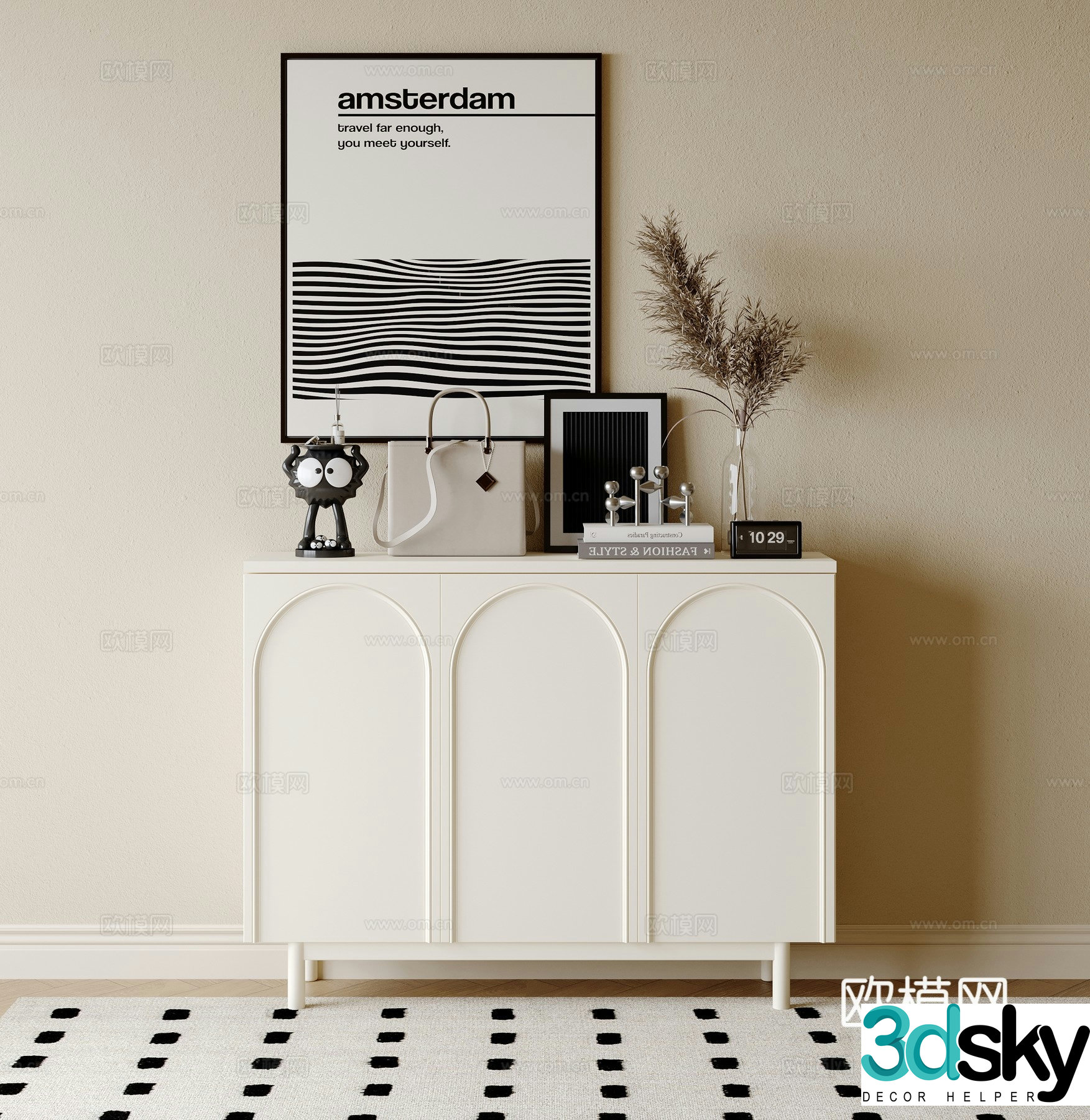 Cream style entrance cabinet 3d model