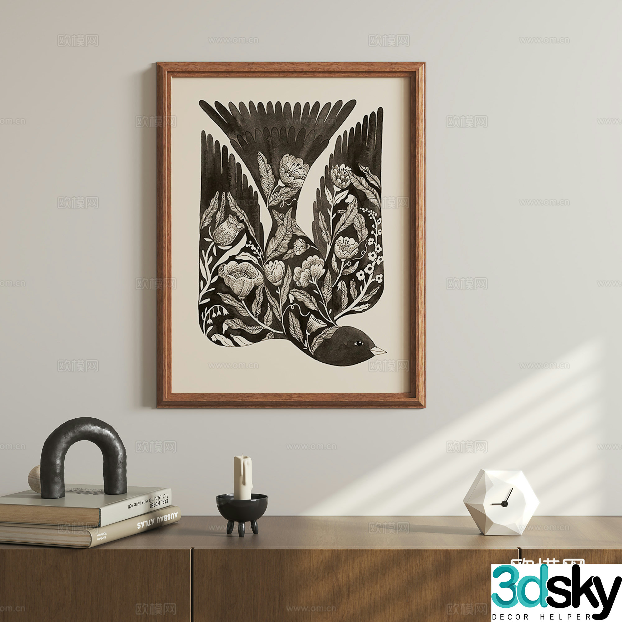 Medieval style hanging painting bird hanging painting 3d model