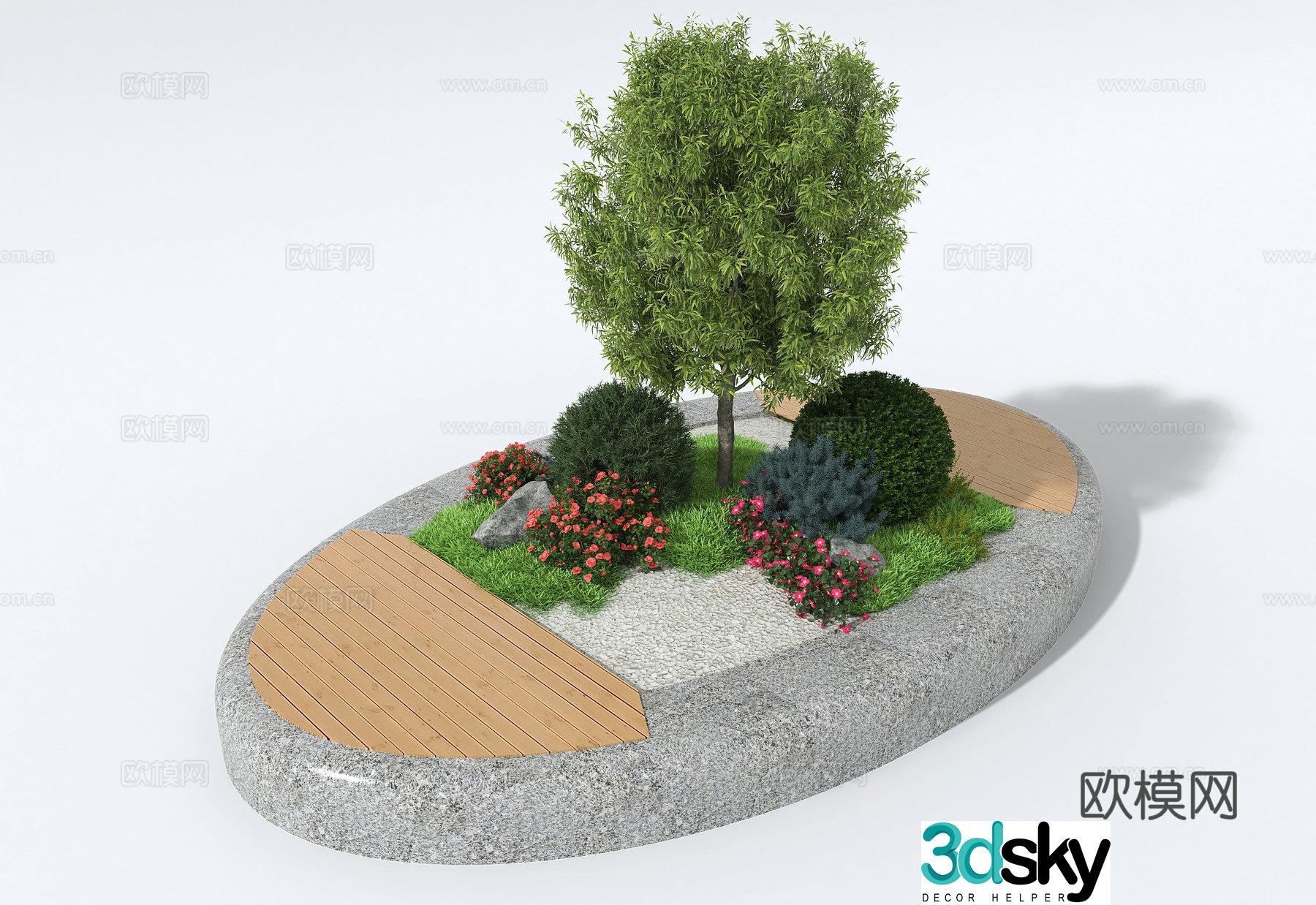 Outdoor flower bed tree pond flower pond 3d model