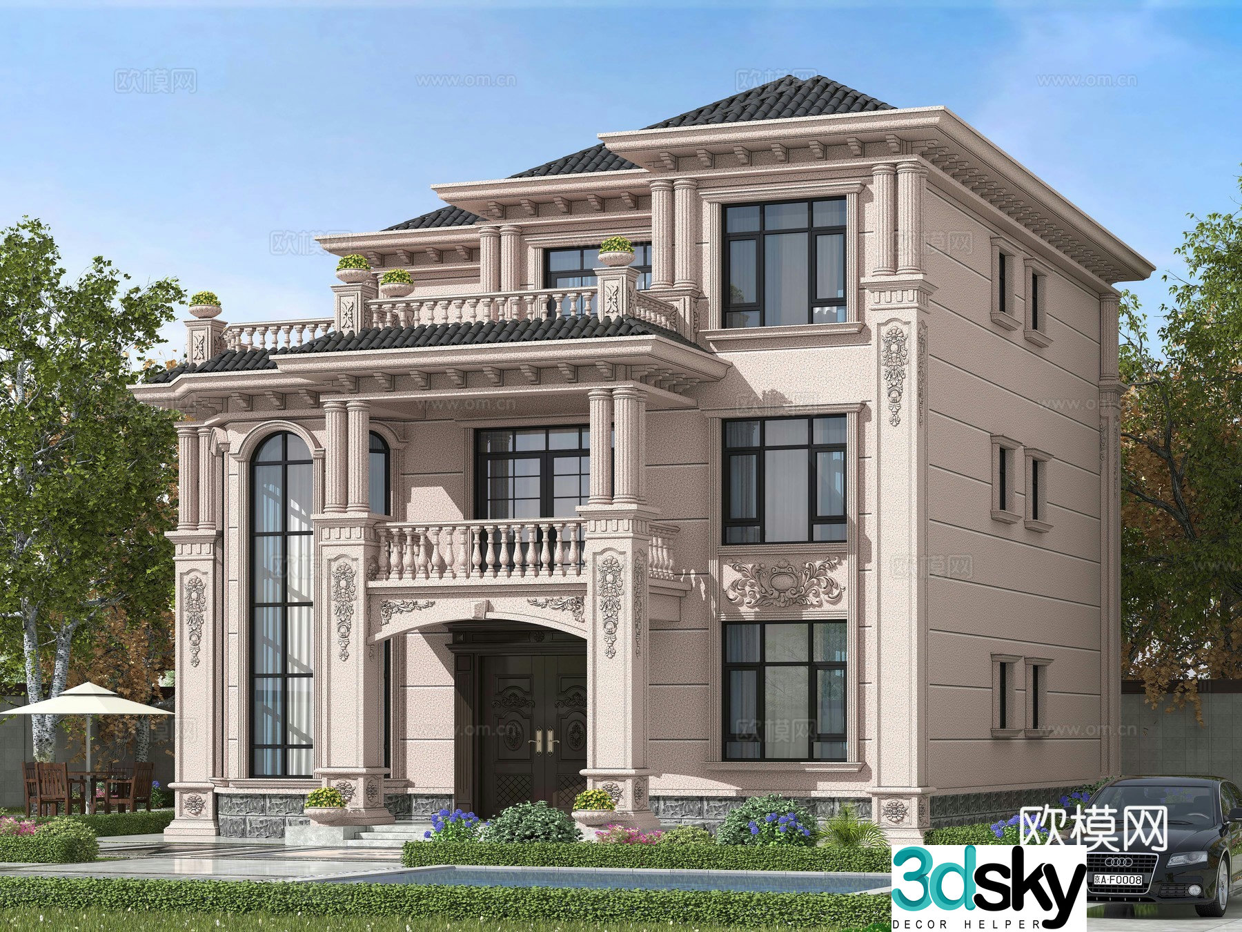 European style single-family villa appearance 3D model