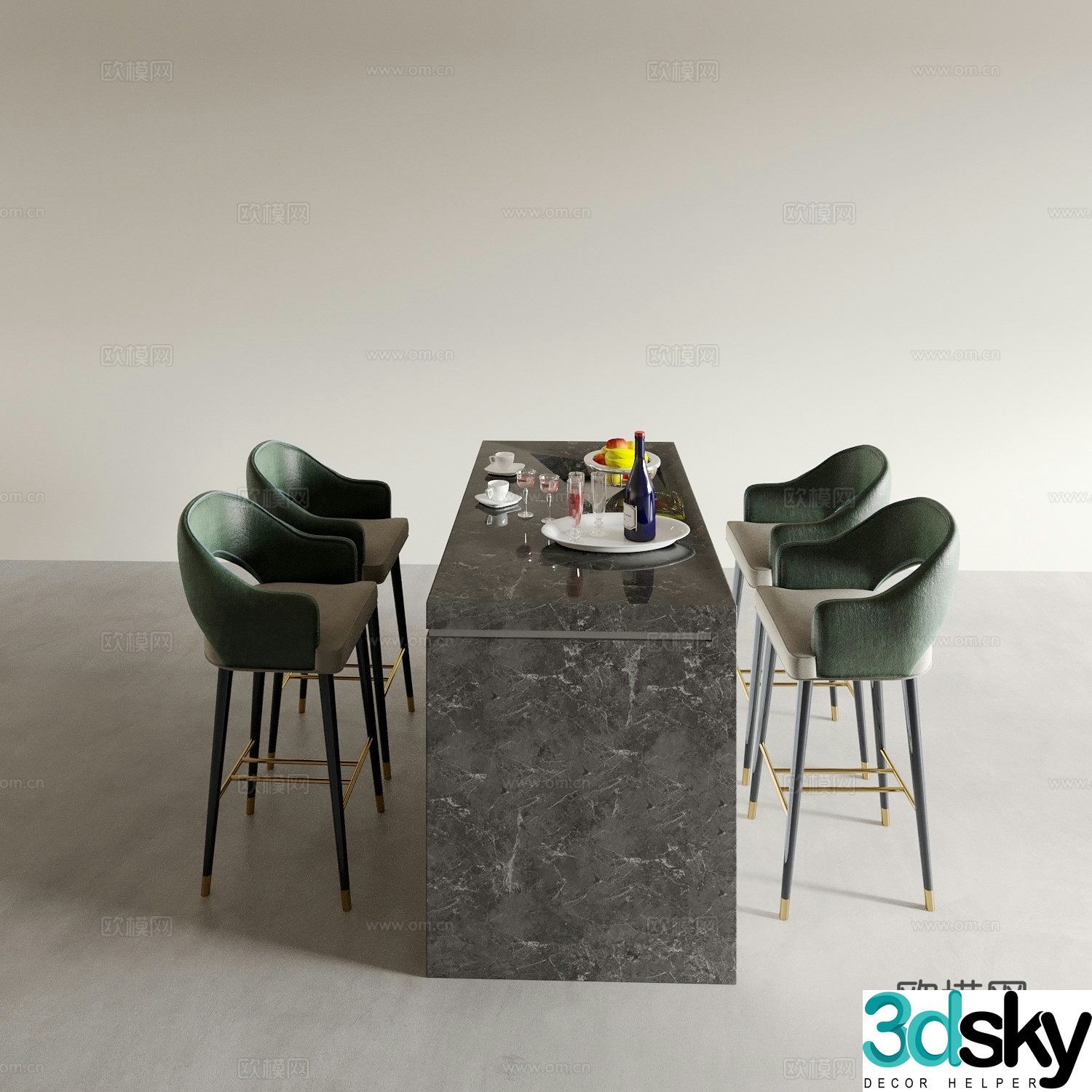 Modern bar counter bar chair island island 3d model