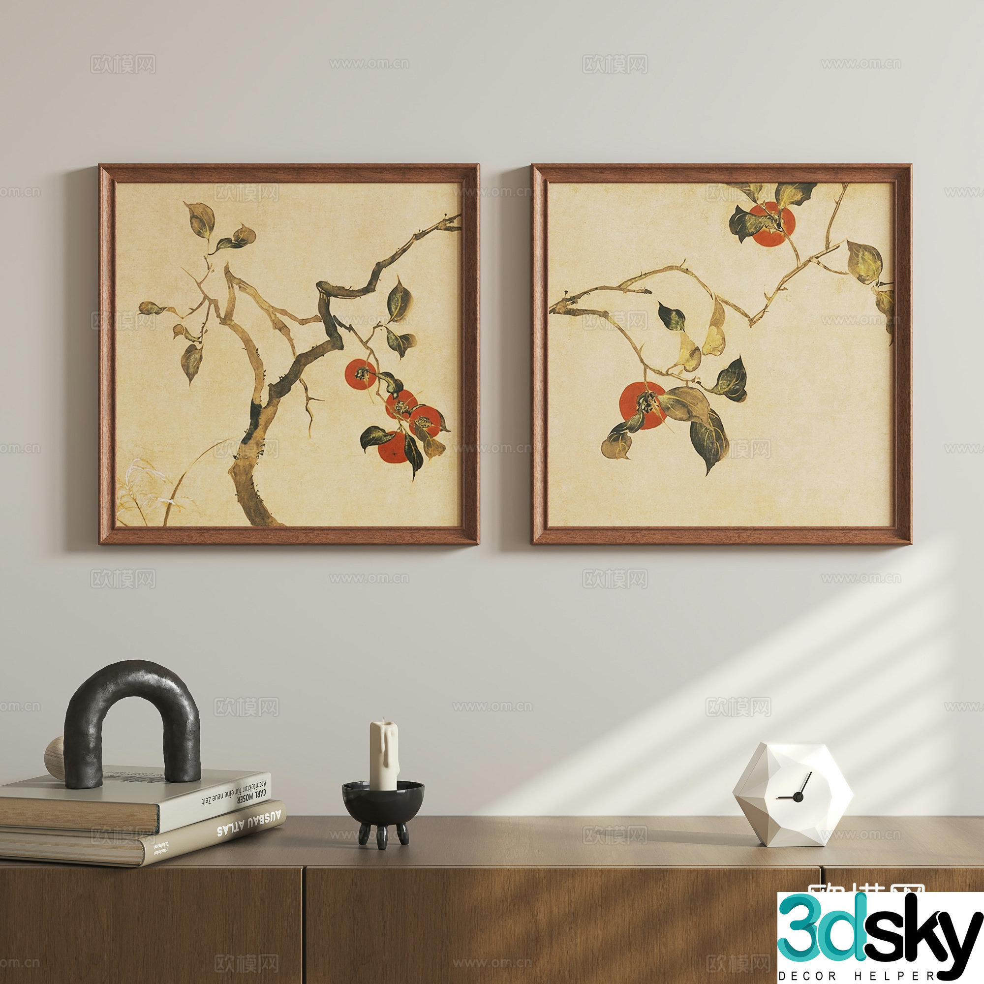 New Chinese style combination painting retro hanging painting 3D model