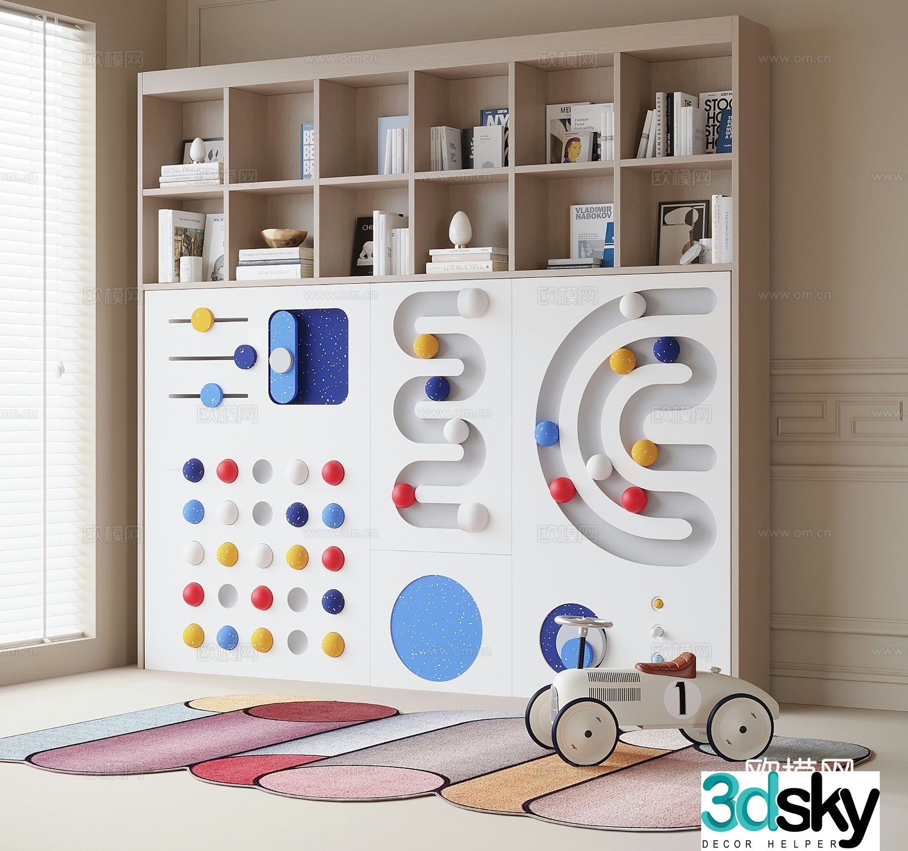 Modern children’s bookcase children’s carpet educational interactive wall 3D model