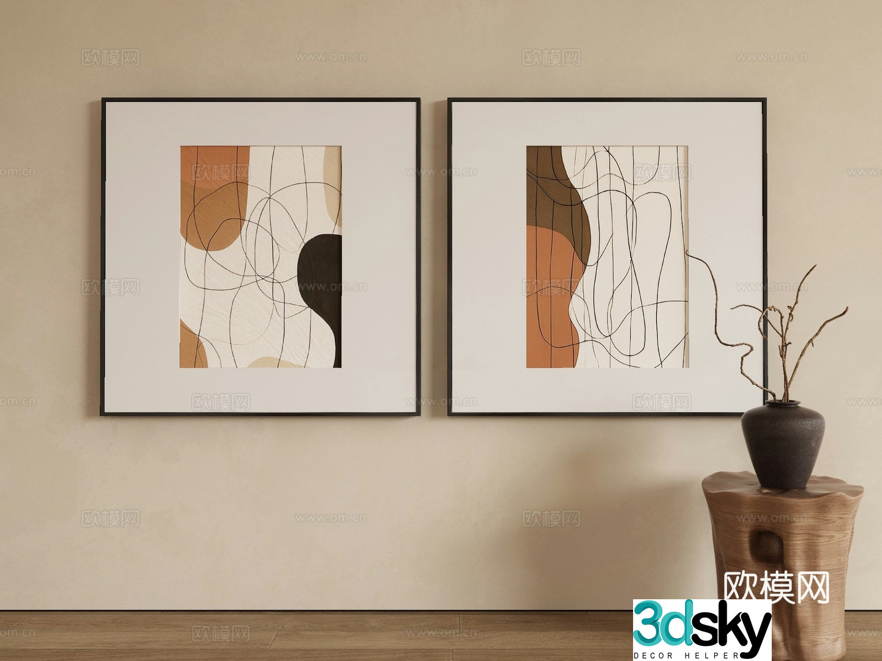 Modern decorative painting abstract hanging painting 3d model