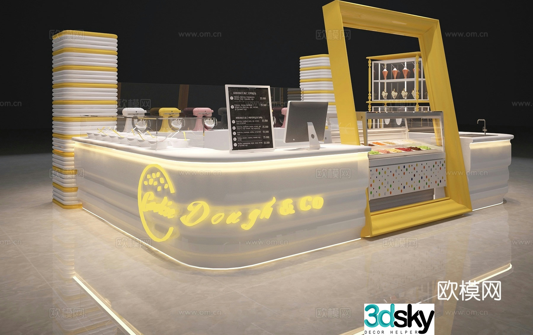 Ice cream shop operation table ordering table 3d model