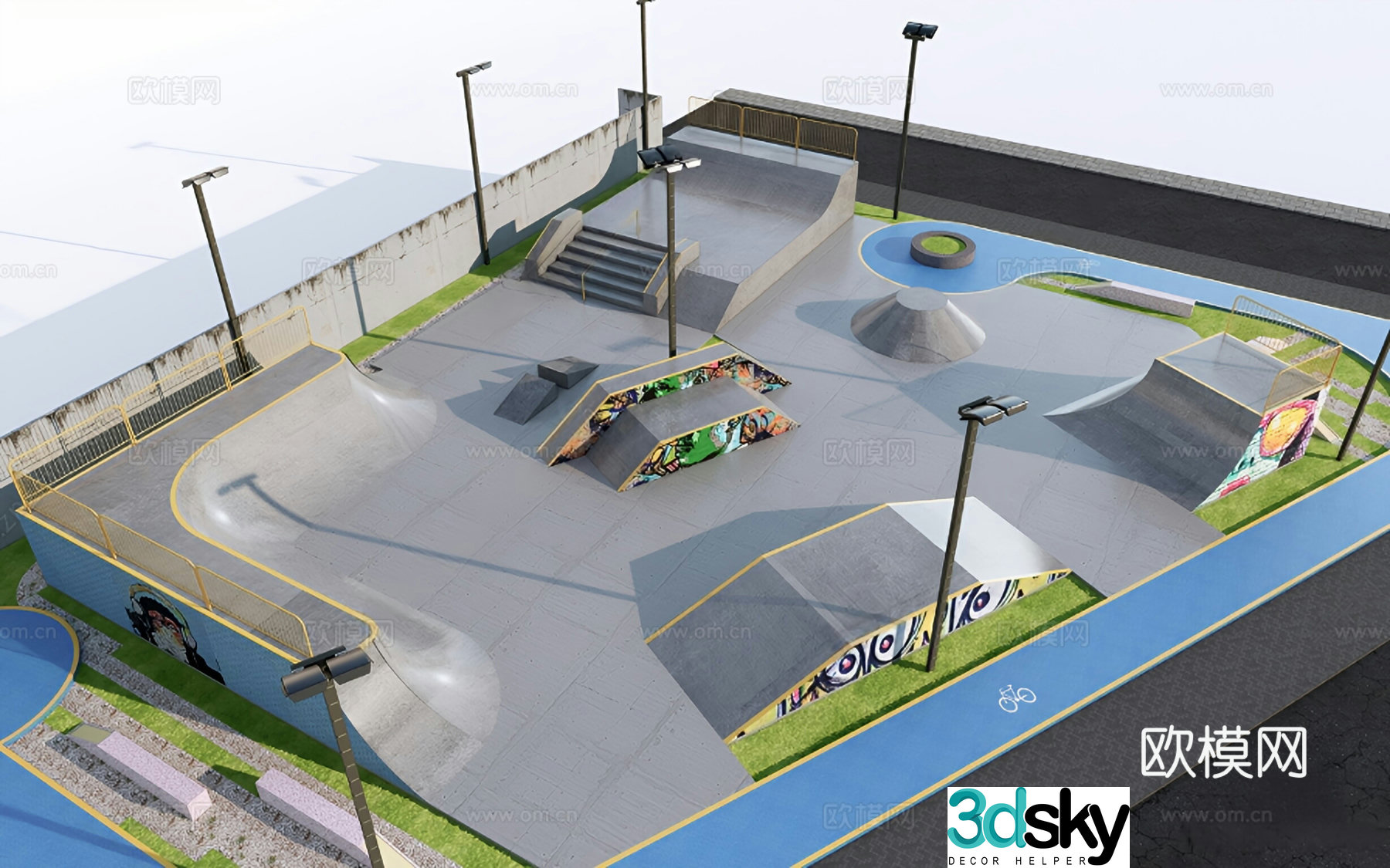 Modern skate park skate park skate park extreme sports park 3d model
