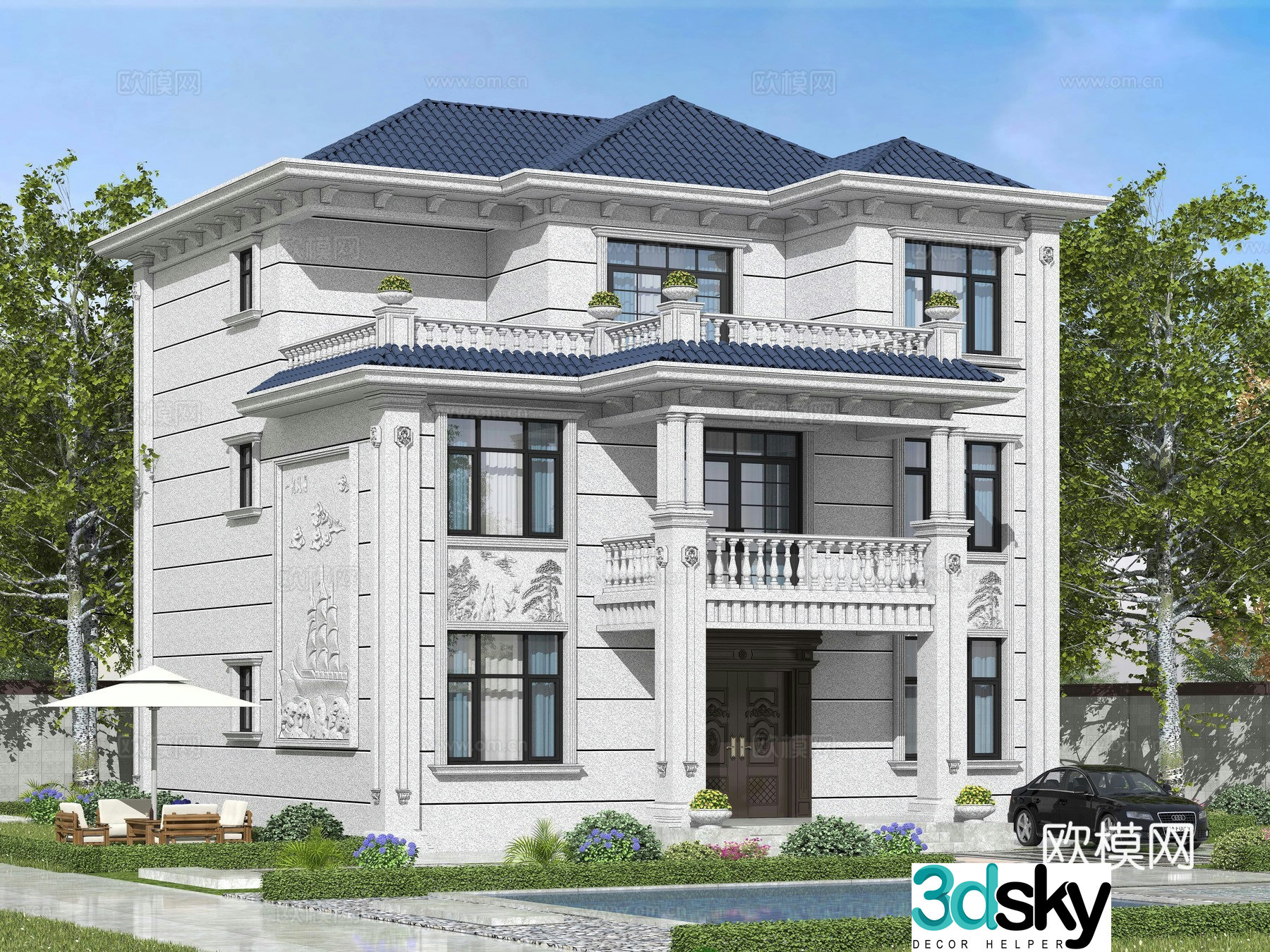 Modern single-family villa exterior 3D model