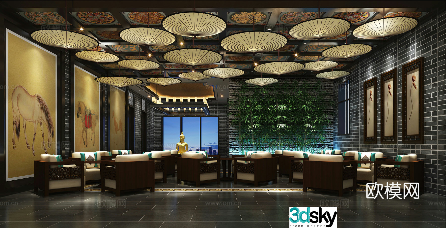 New Chinese-style sales office negotiation area 3D model