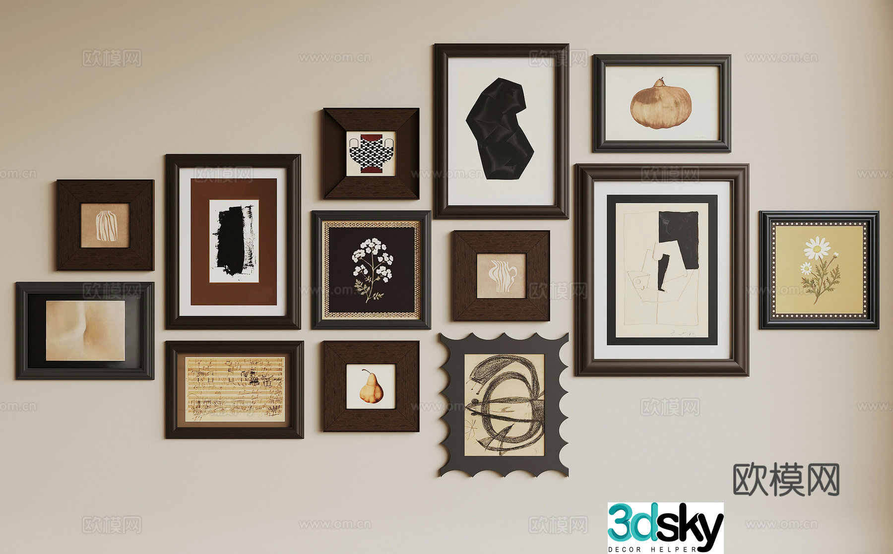 Medieval style combination painting hanging painting 3d model