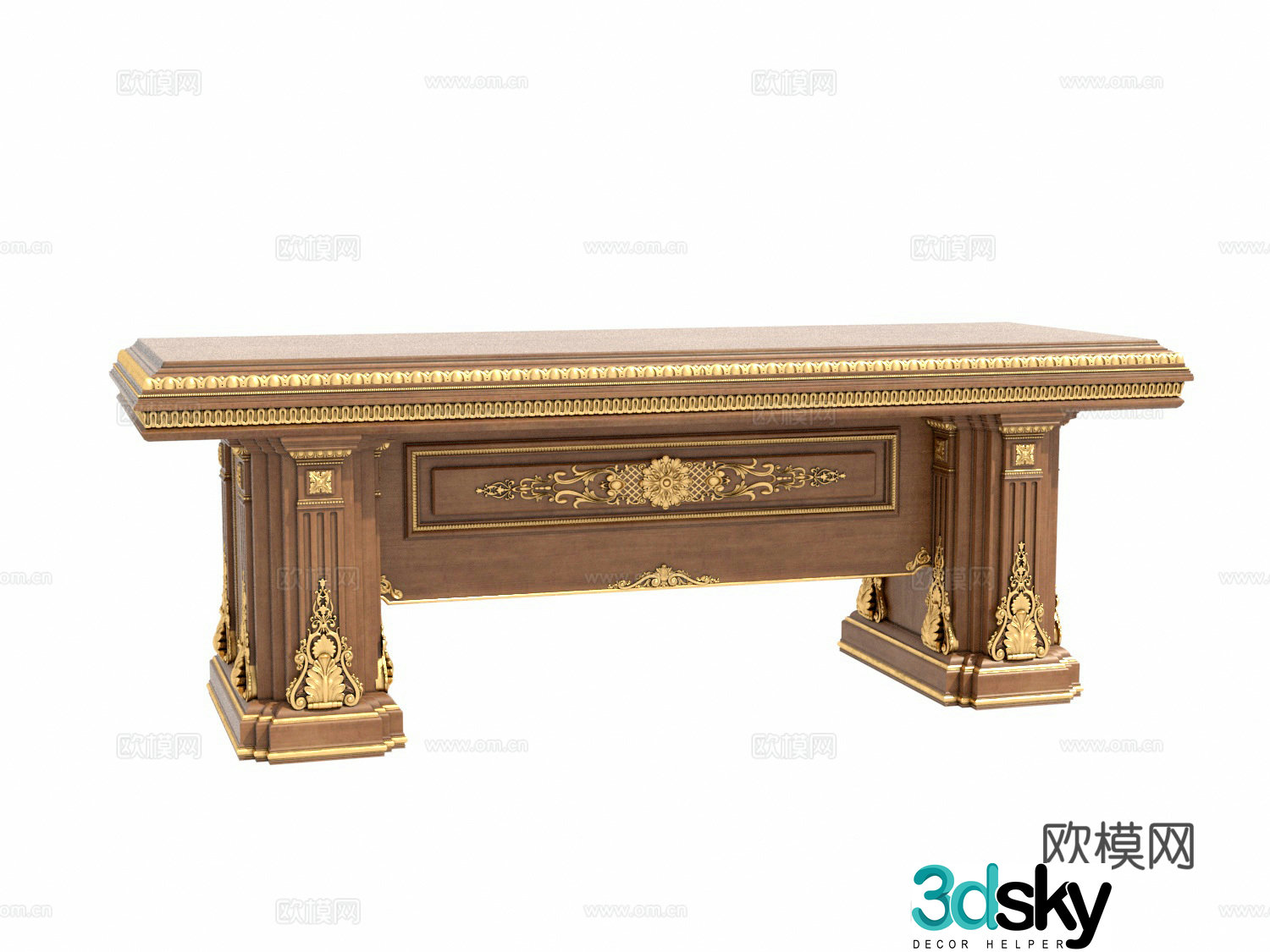European carved table desk desk 3d model