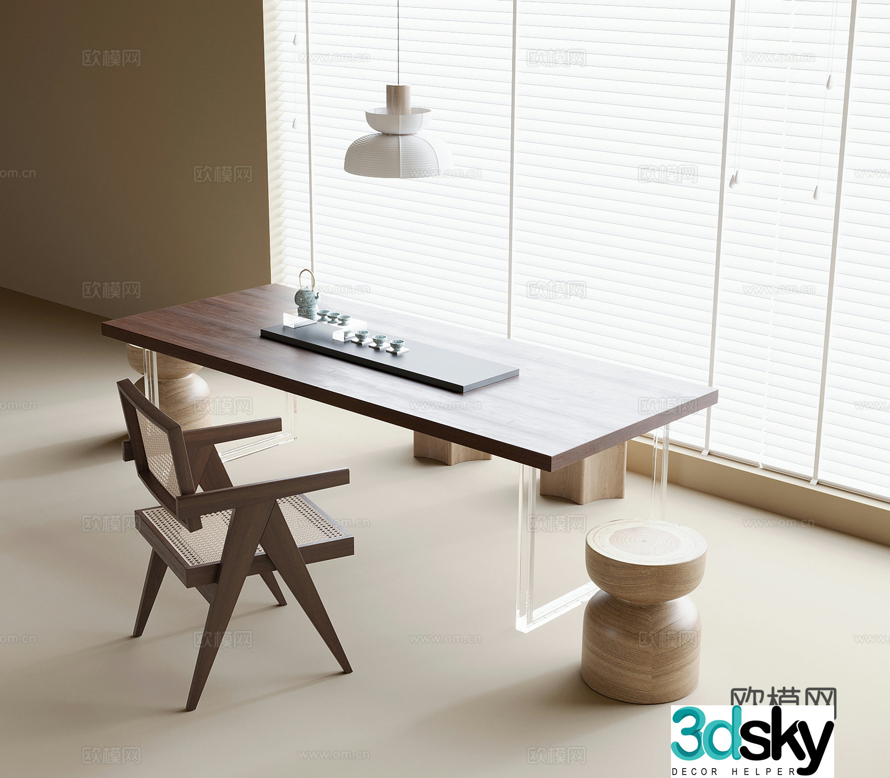 New Chinese tea table and chairs 3d model
