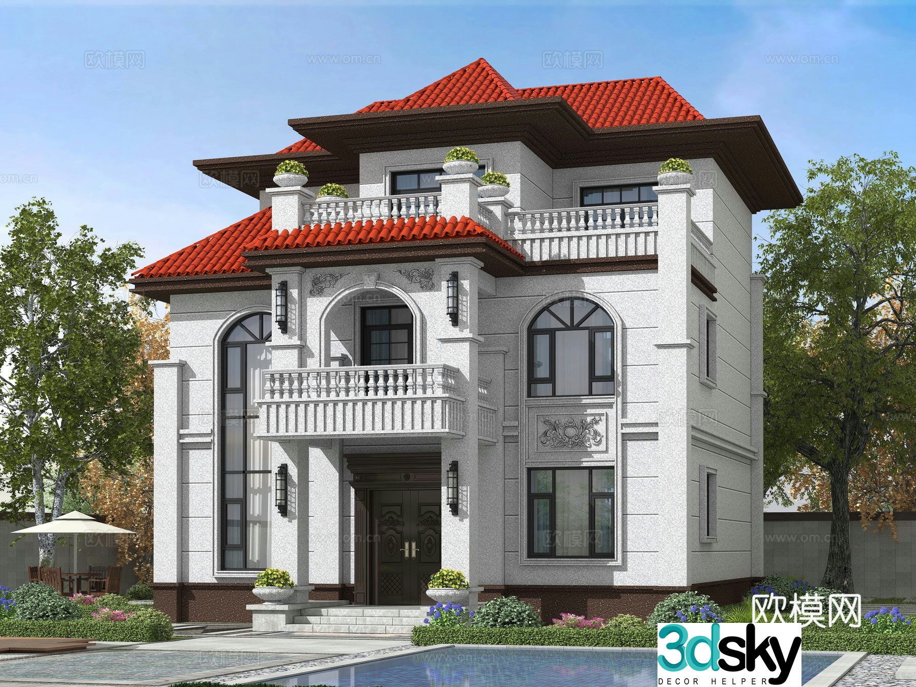 European style single-family villa appearance 3D model