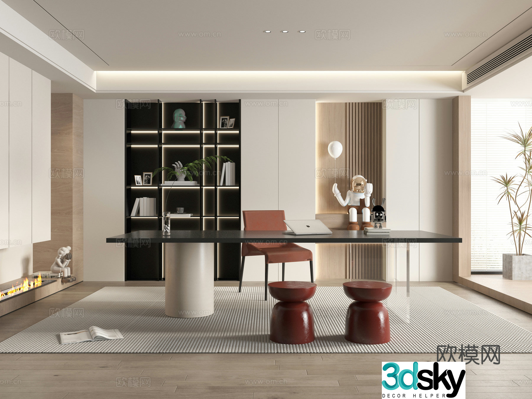 Modern study room 3d model