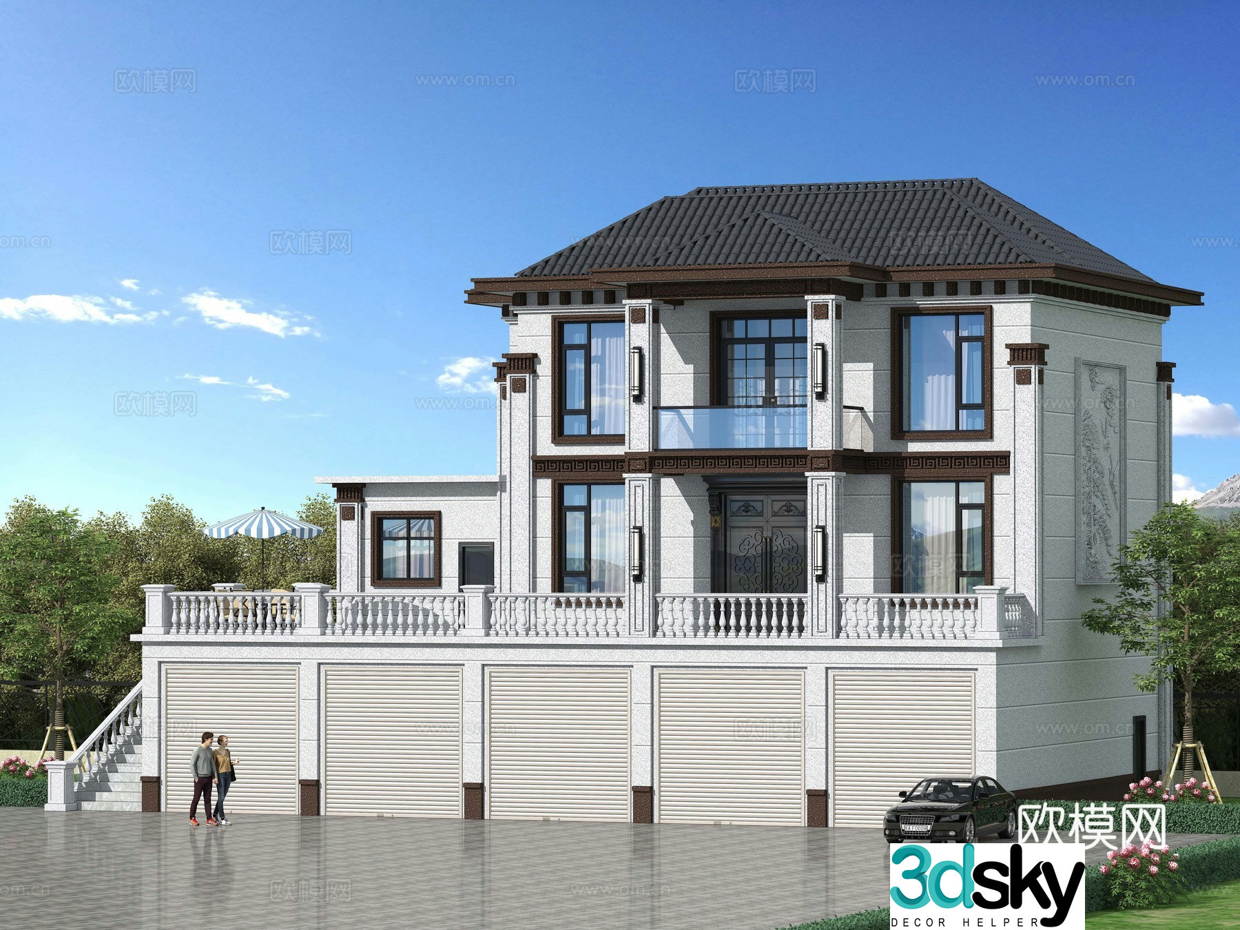 New Chinese style single-family villa appearance 3D model