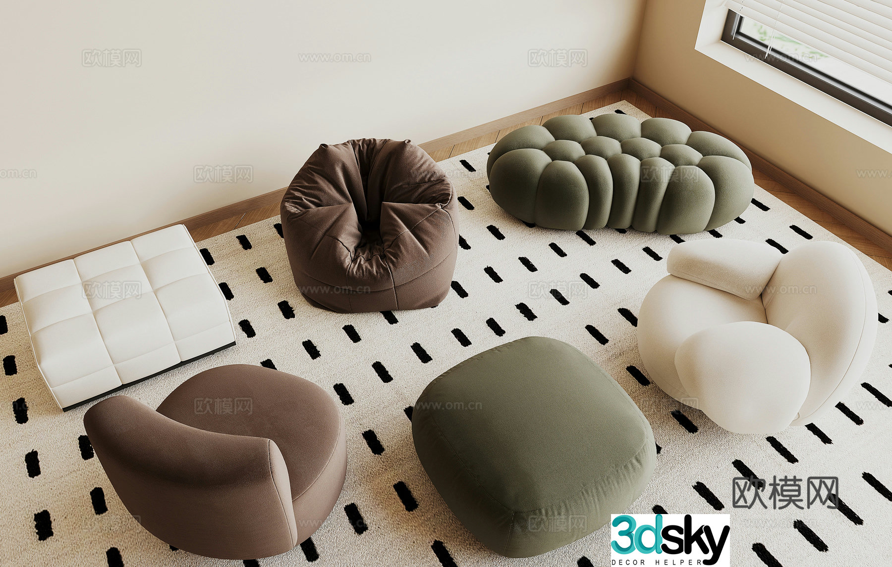 Modern lazy sofa square sofa 3d model