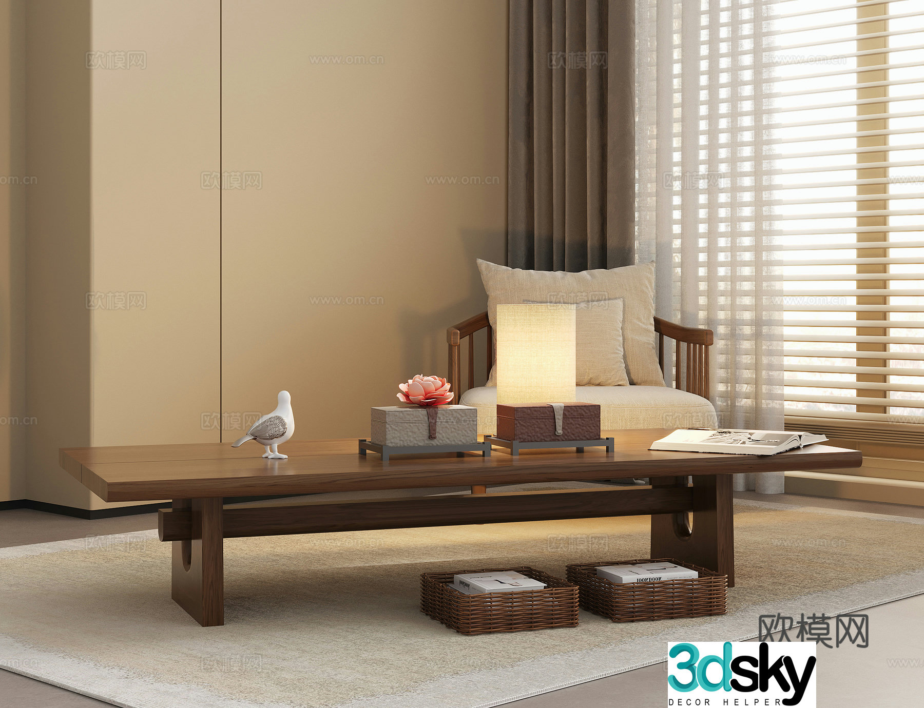New Chinese style solid wood coffee table leisure chair 3d model
