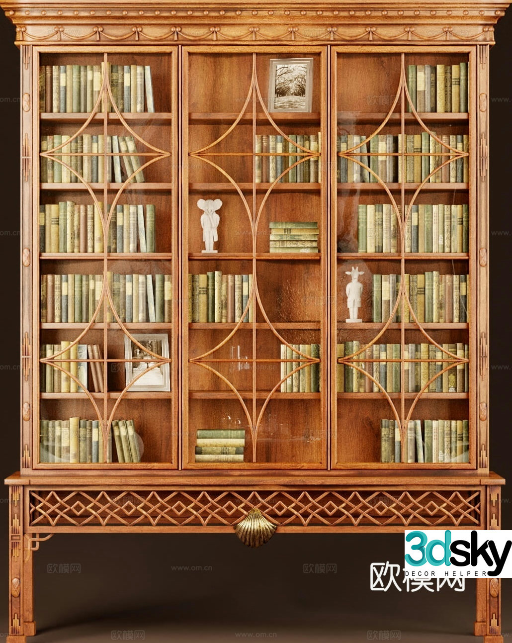 European solid wood bookcase glass bookcase 3d model