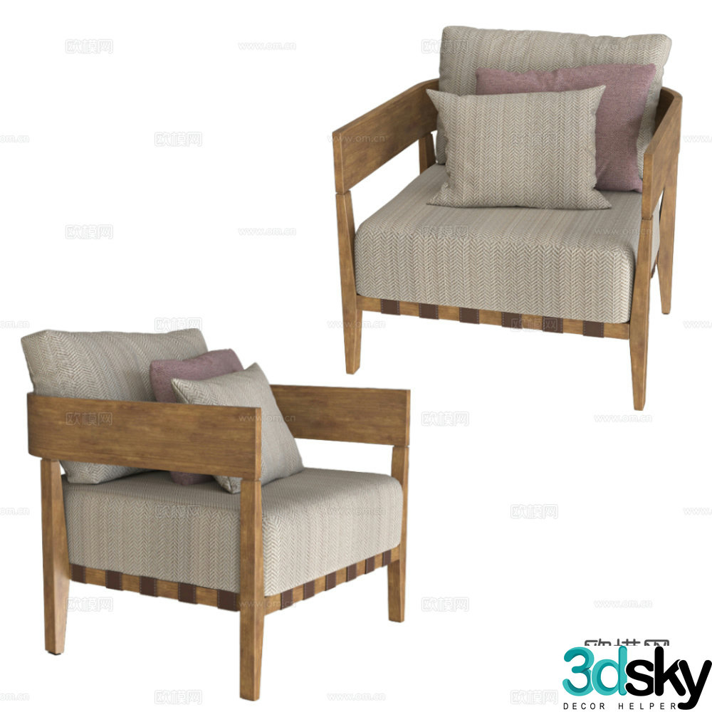 Wabi-sabi style armchair leisure chair 3d model