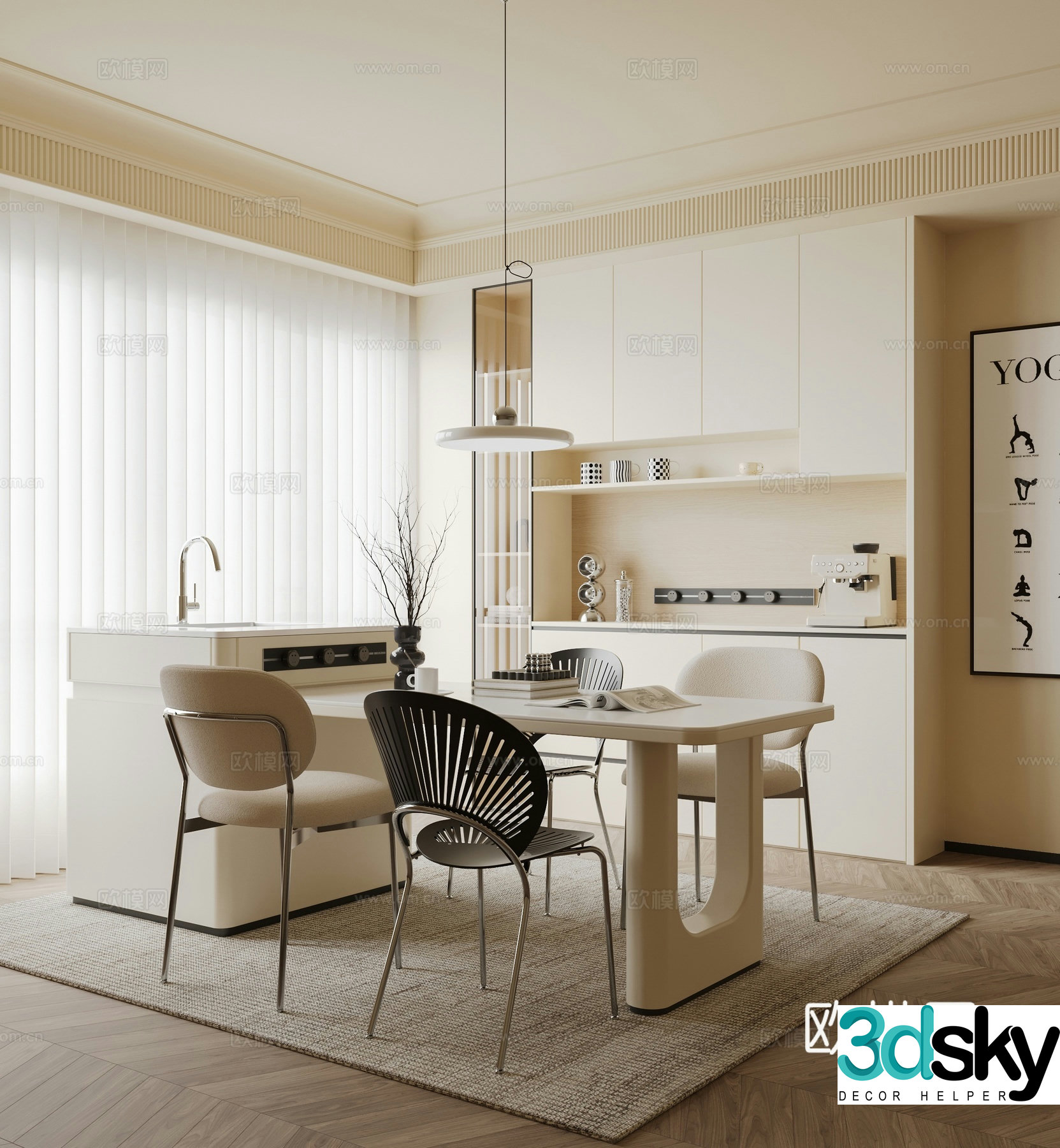 Cream style restaurant 3d model