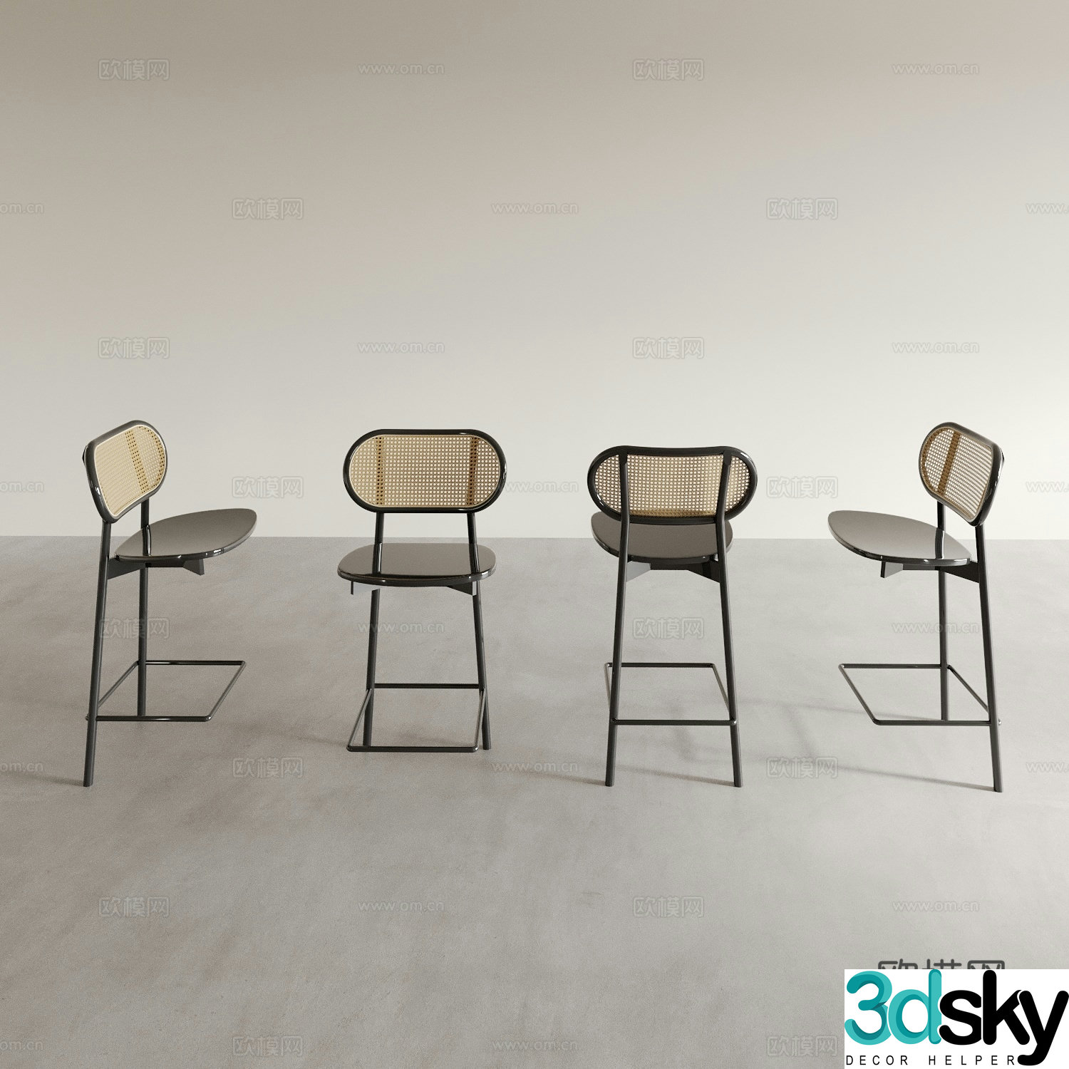 Modern rattan dining chair tea chair leisure chair coffee chair dressing chair 3D model