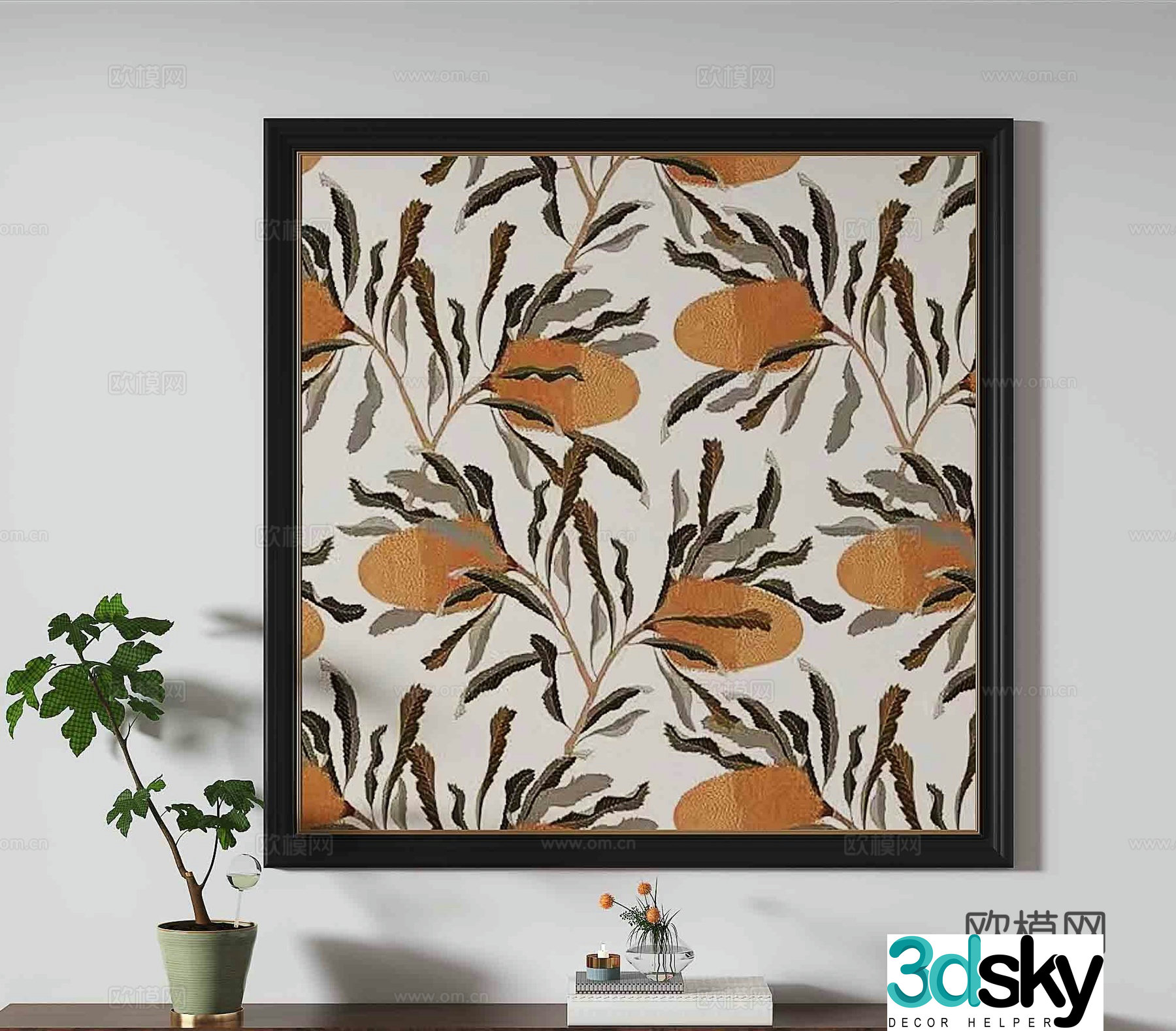 Medieval flower painting decorative painting 3d model