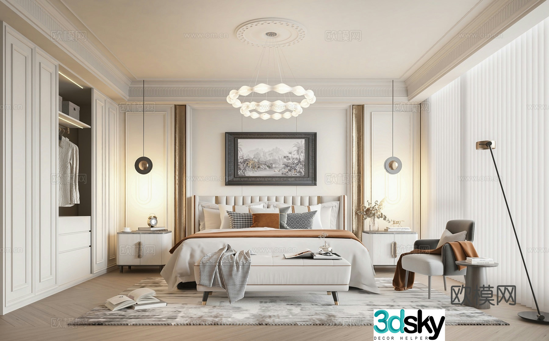 American style bedroom master bedroom 3d model