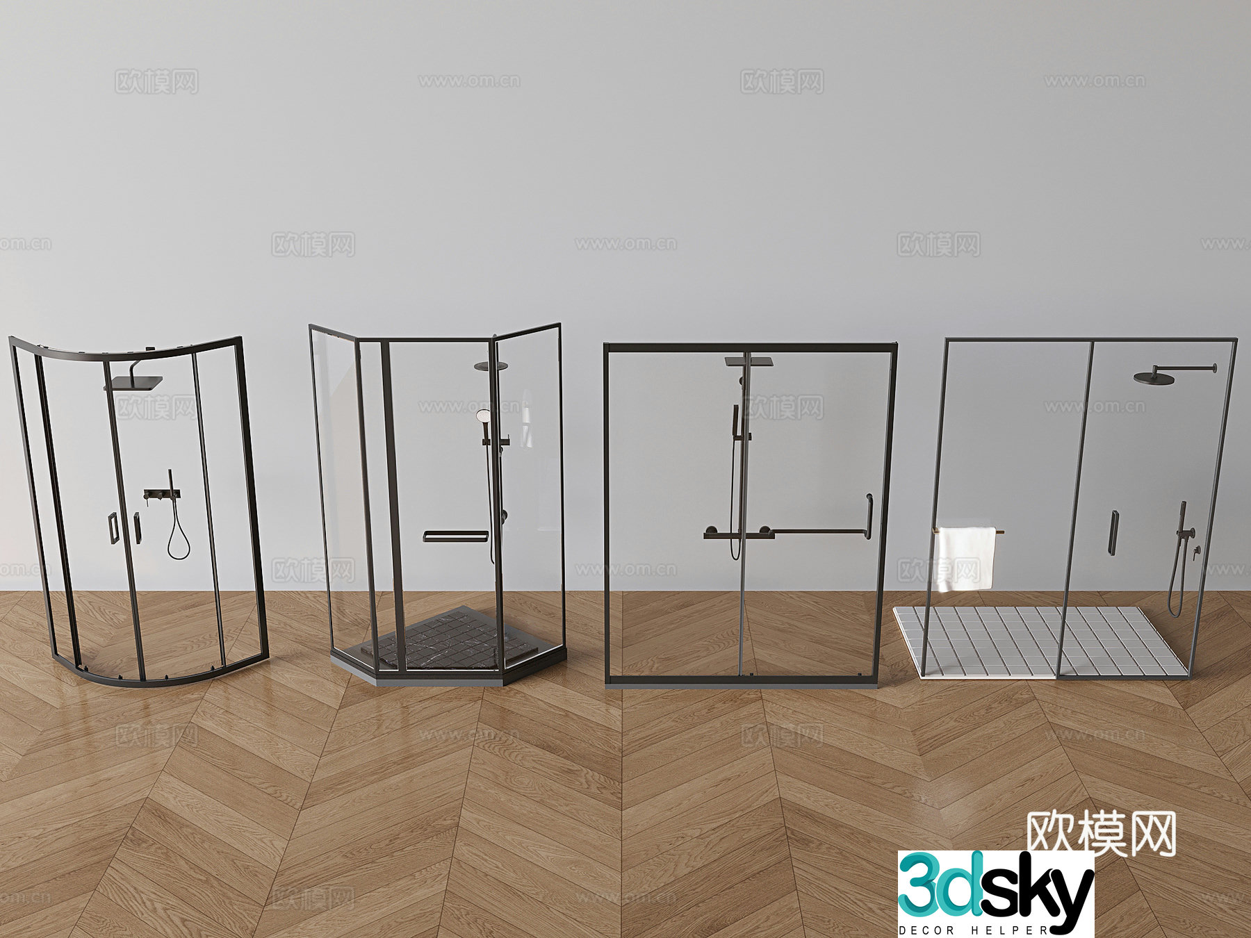 Curved glass shower room 3D model