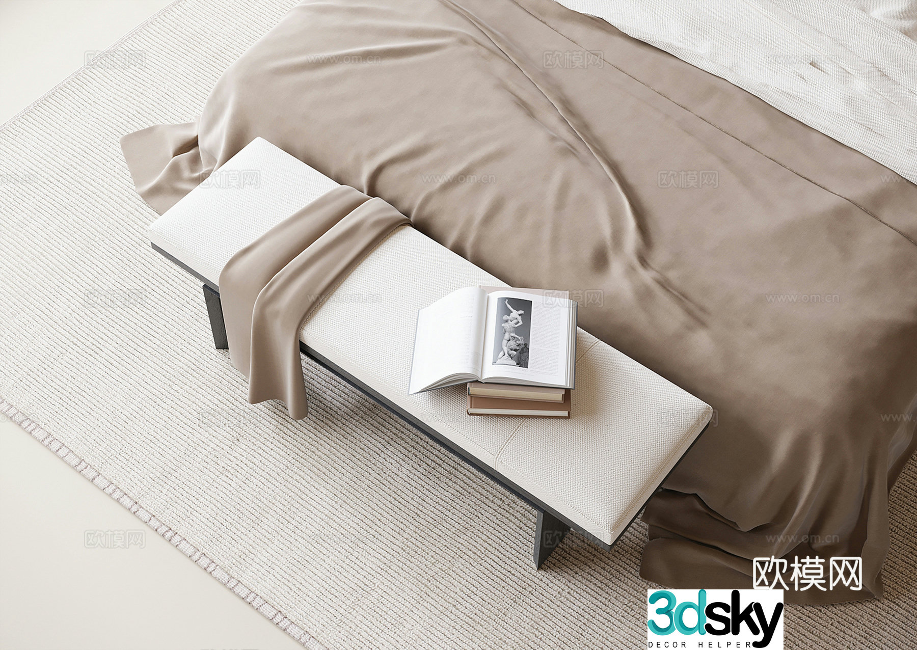 Modern bed end stool bench stool 3d model