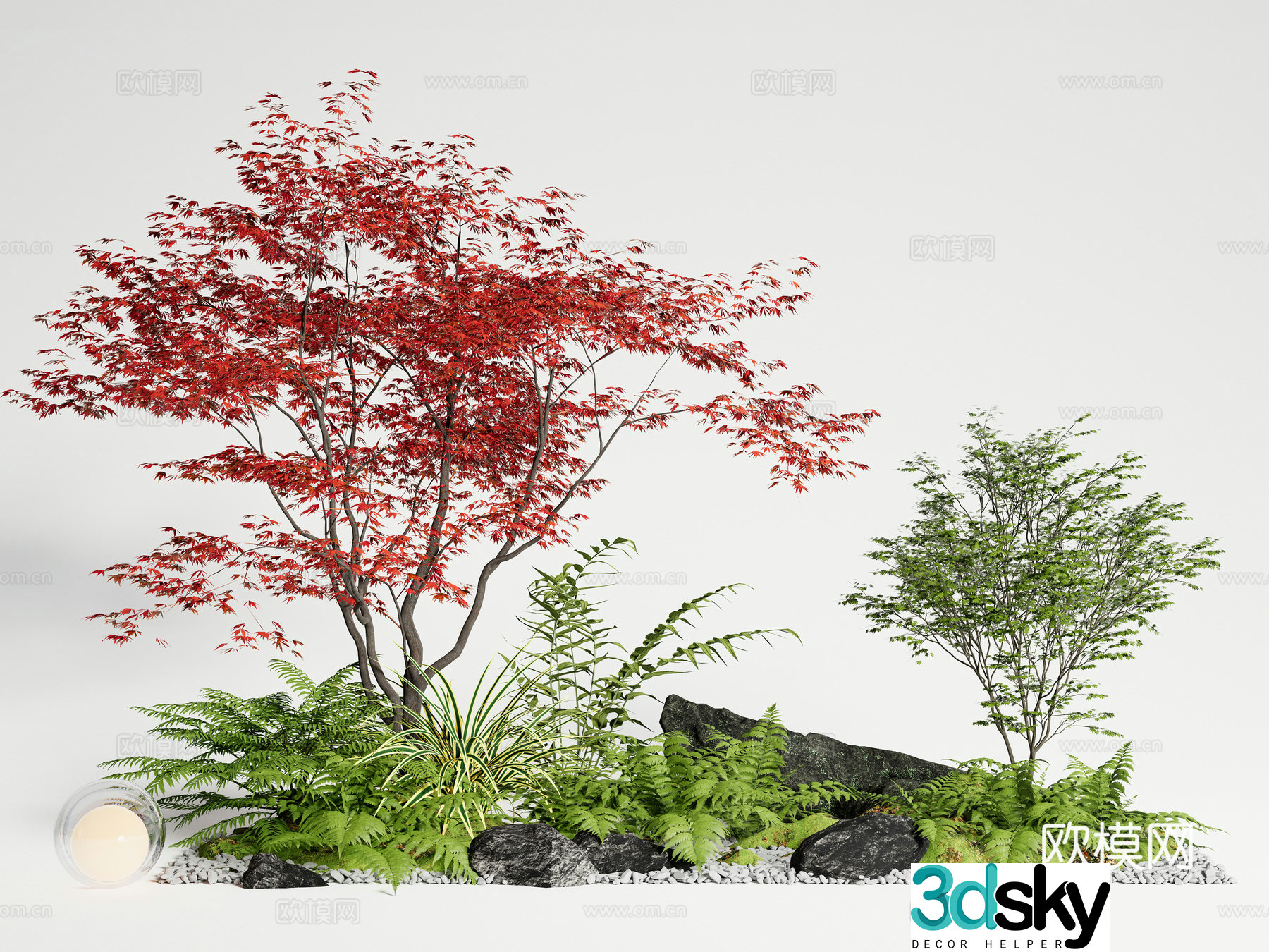 Arbor plant pile red maple landscape tree maple moss 3D model