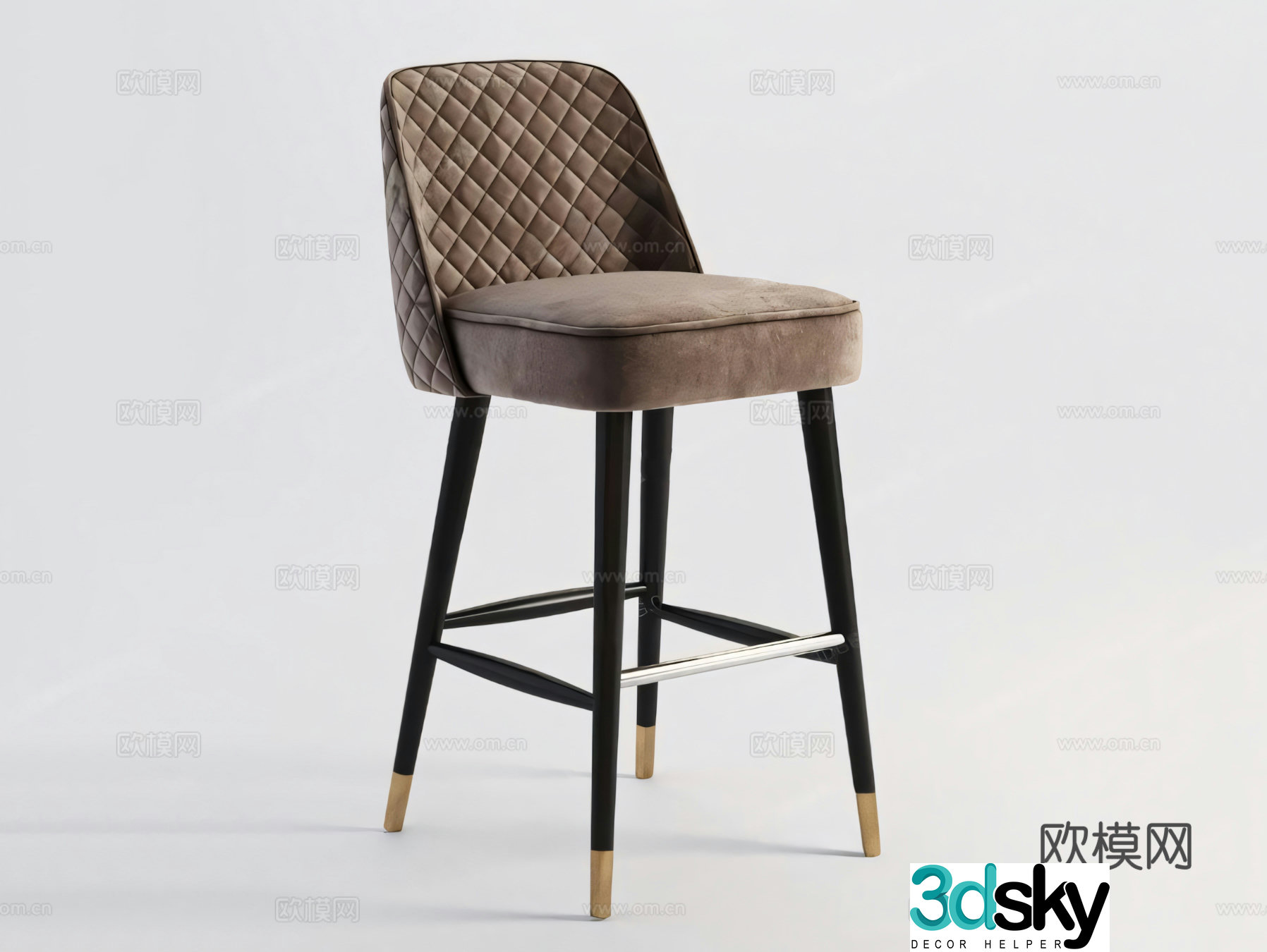 Simple European bar chair velvet bar chair 3D model