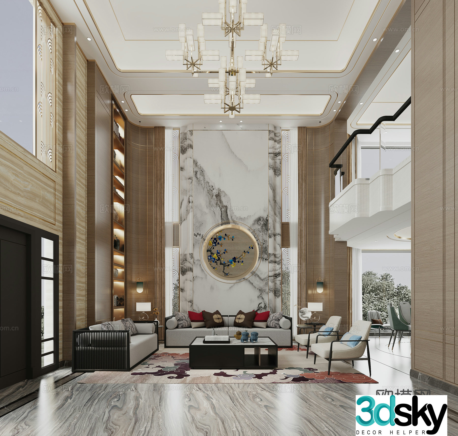 New Chinese-style villa living room and airbus restaurant 3D model