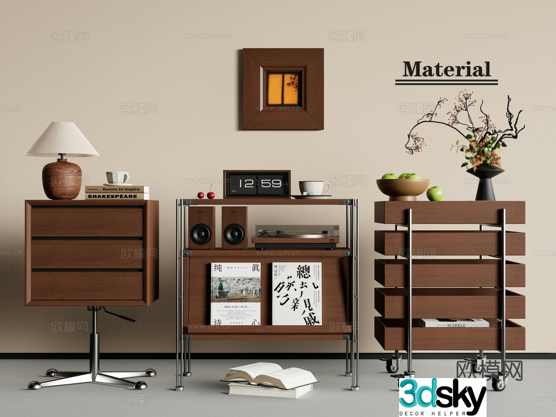 Medieval style corner table corner cabinet trolley 3D model