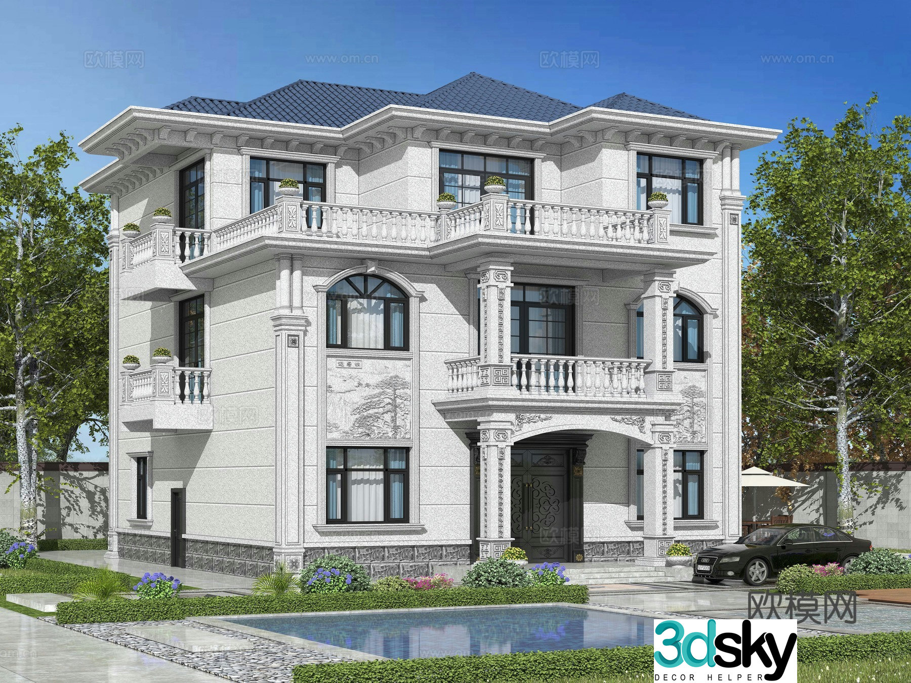 New Chinese style single-family villa appearance 3D model