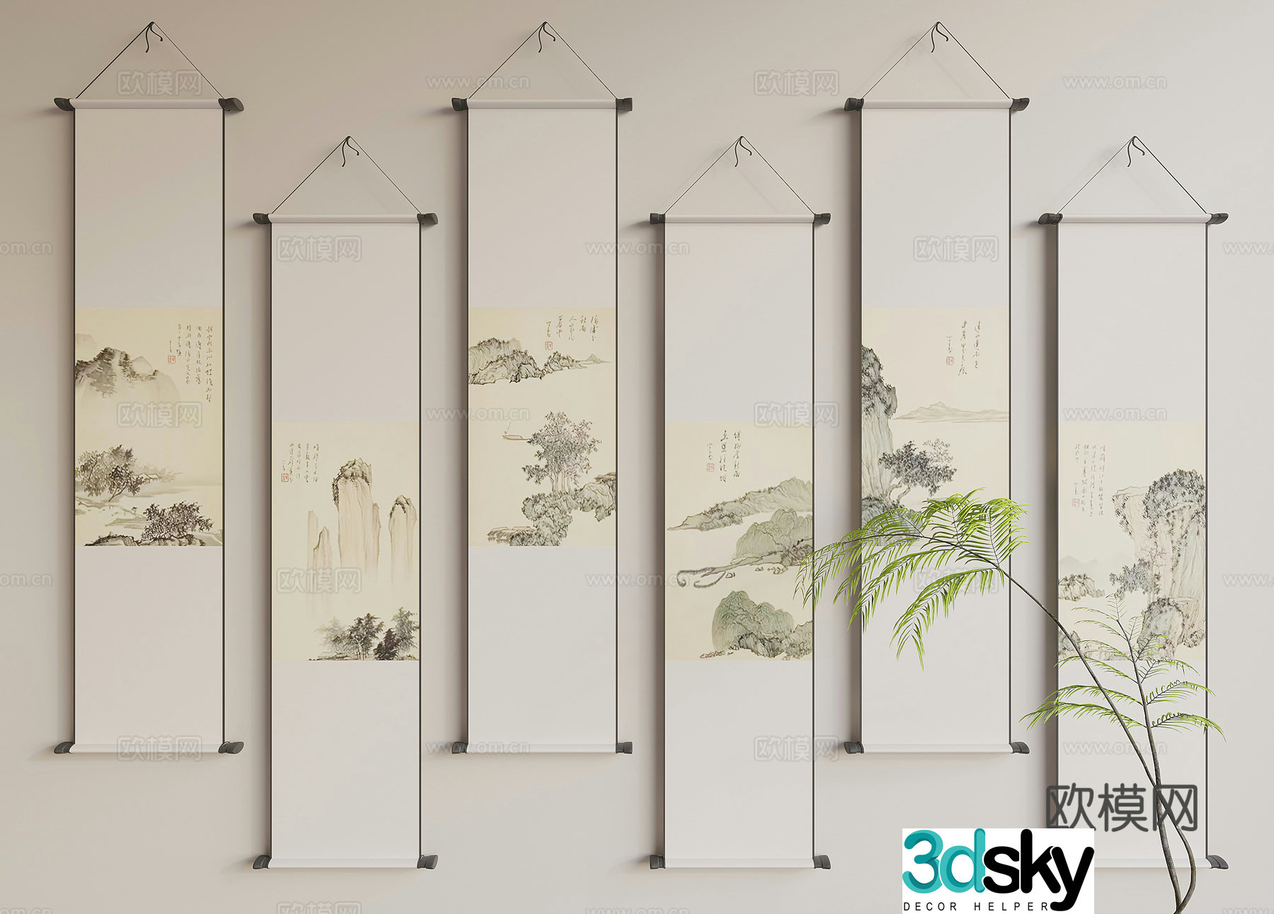 New Chinese style hanging painting scroll painting landscape hanging painting 3D model